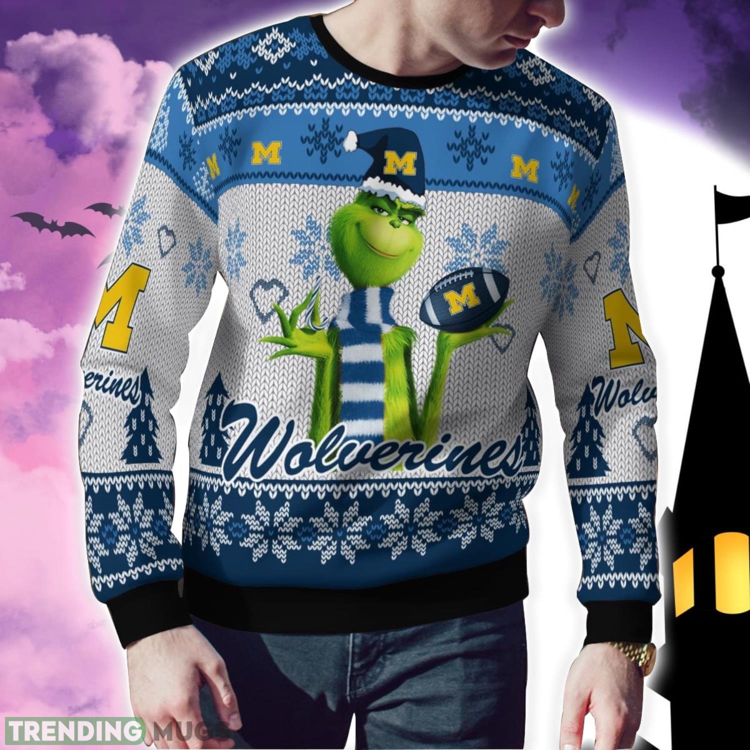 Michigan Wolverines Grinch Snowflake Pattern Ugly Sweater Christmas 3D Sweater Michigan Wolverines Grinch Snowflake Pattern Ugly Sweater Christmas 3D Sweater