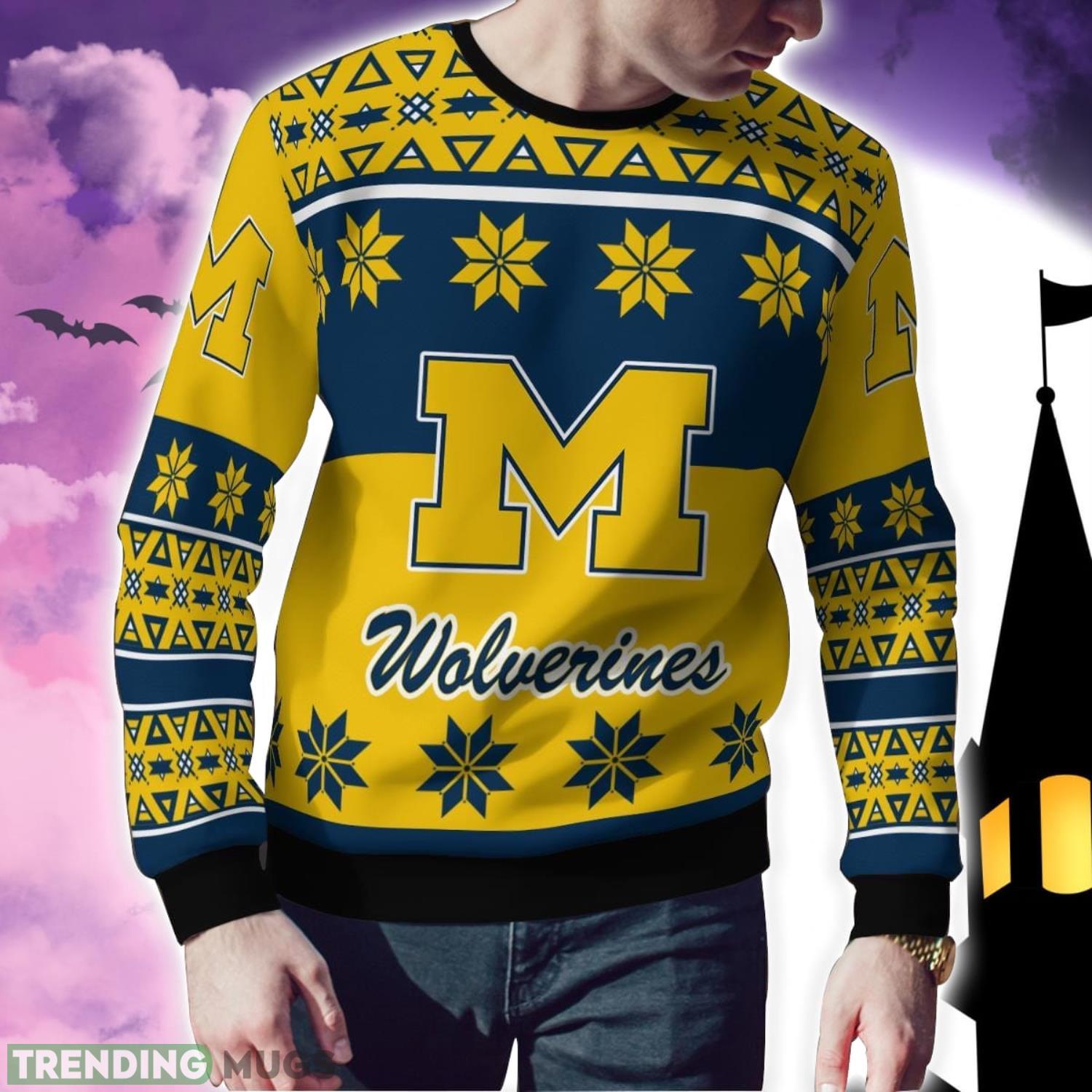 Michigan Wolverines Logo Big Snowflake Pattern Ugly Christmas Sweater 3D Sweater Michigan Wolverines Logo Big Snowflake Pattern Ugly Christmas Sweater 3D Sweater