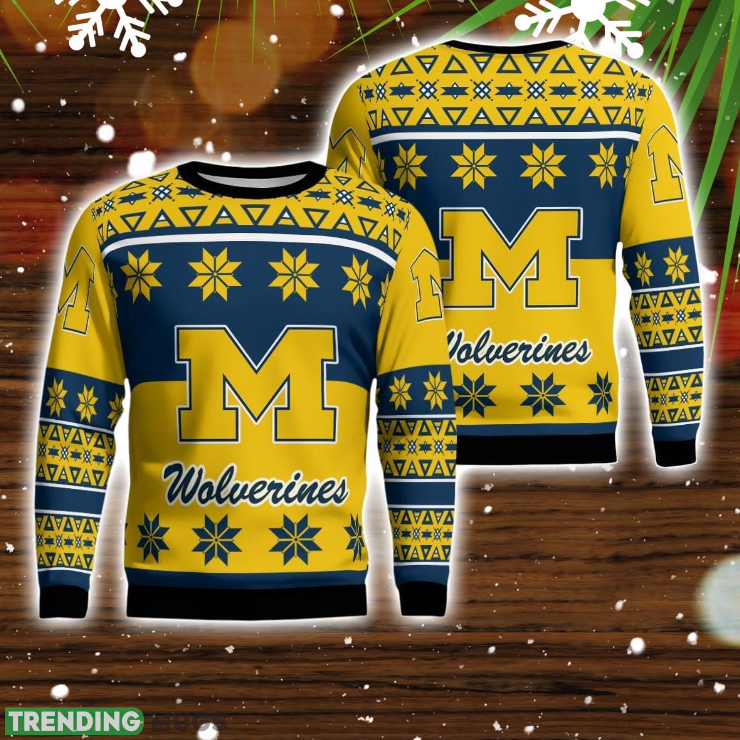 Michigan Wolverines Logo Big Snowflake Pattern Ugly Christmas Sweater Product Photo 1 Michigan Wolverines Logo Big Snowflake Pattern Ugly Christmas Sweater Product Photo 1