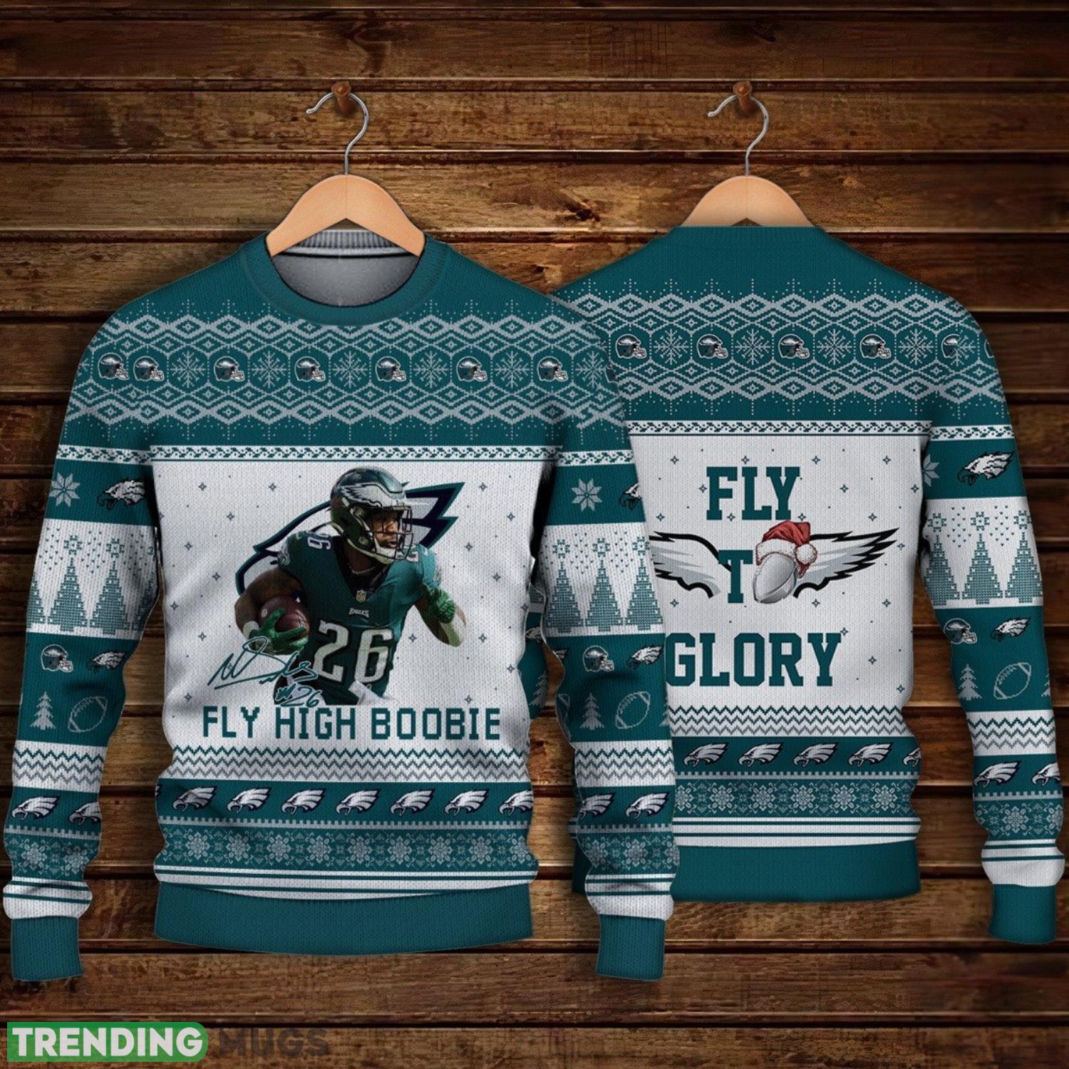 Miles Sanders Philadelphia Eagles Fly High Boobie Fly To Glory NFL Ugly Christmas Sweater Christmas Gift For Sport Fans Product Photo 1 Miles Sanders Philadelphia Eagles Fly High Boobie Fly To Glory NFL Ugly Christmas Sweater Christmas Gift For Sport Fans Product Photo 1