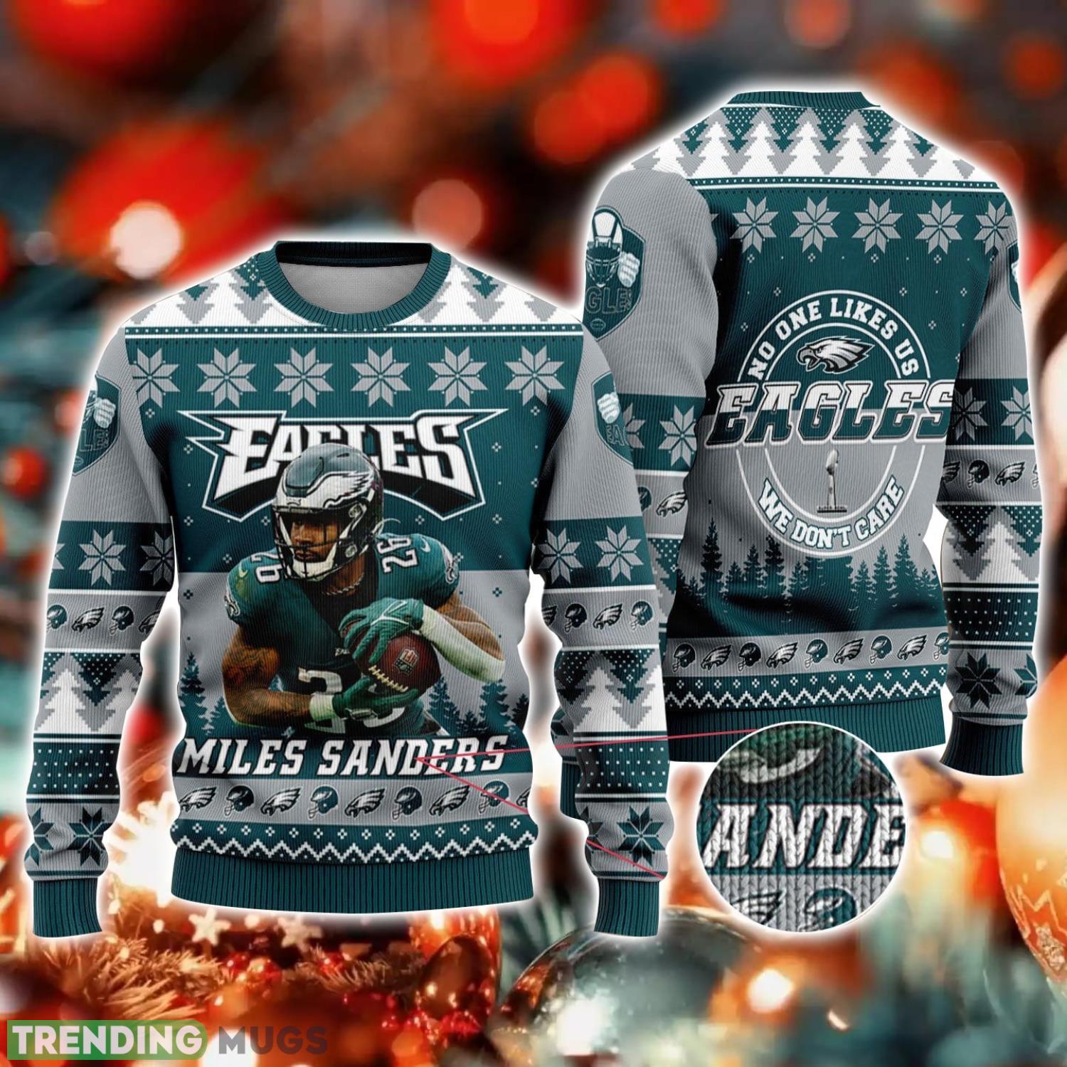 Miles Sanders Philadelphia Eagles No One Likes Us We Do Not Care NFL Ugly Christmas Sweater Christmas Gift For Sport Fans Product Photo 1 Miles Sanders Philadelphia Eagles No One Likes Us We Do Not Care NFL Ugly Christmas Sweater Christmas Gift For Sport Fans Product Photo 1