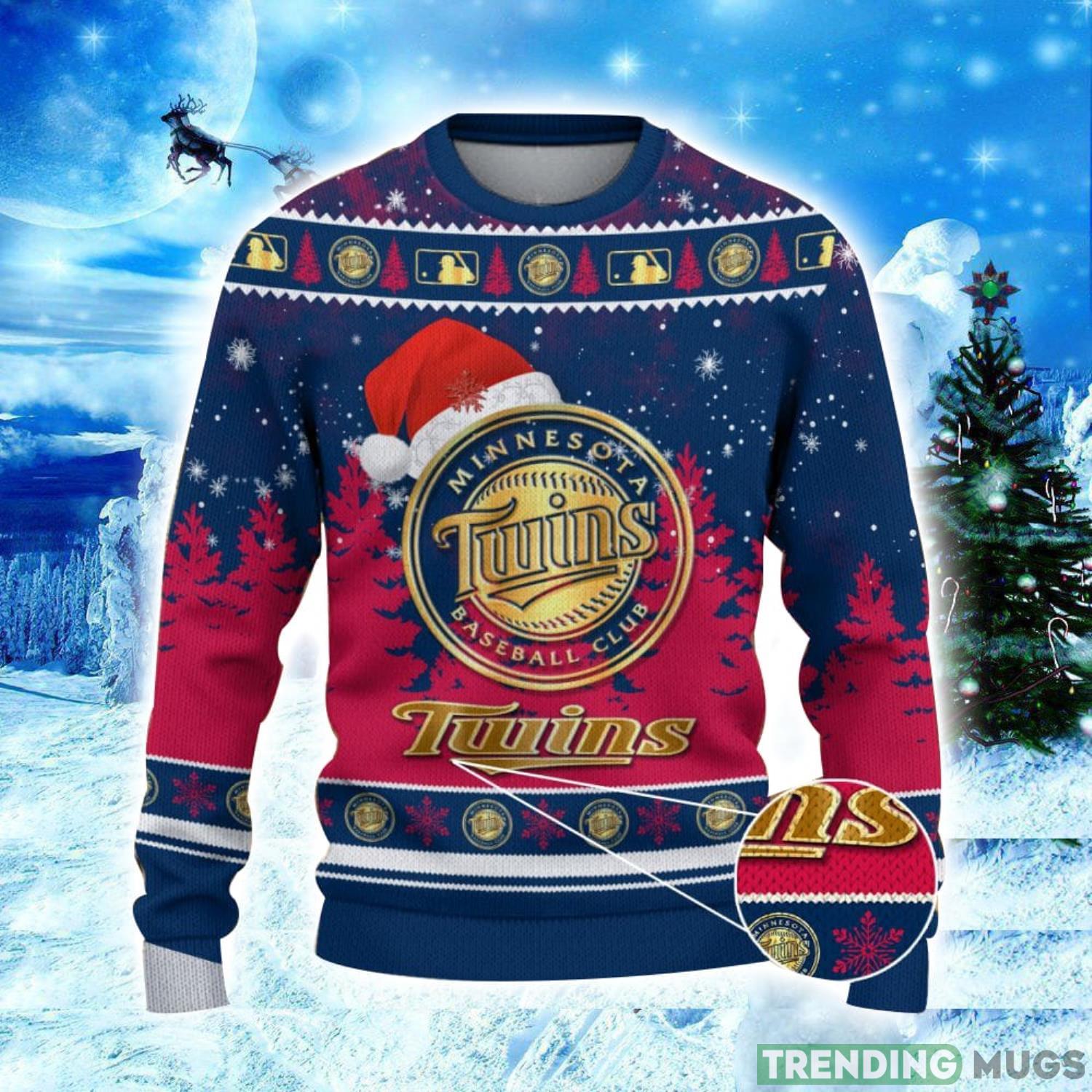 Minnesota Twins Logo Wearing Santa Hat Christmas Gift Ugly Christmas Sweater Christmas Gift Ideas 3D Sweater Minnesota Twins Logo Wearing Santa Hat Christmas Gift Ugly Christmas Sweater Christmas Gift Ideas 3D Sweater