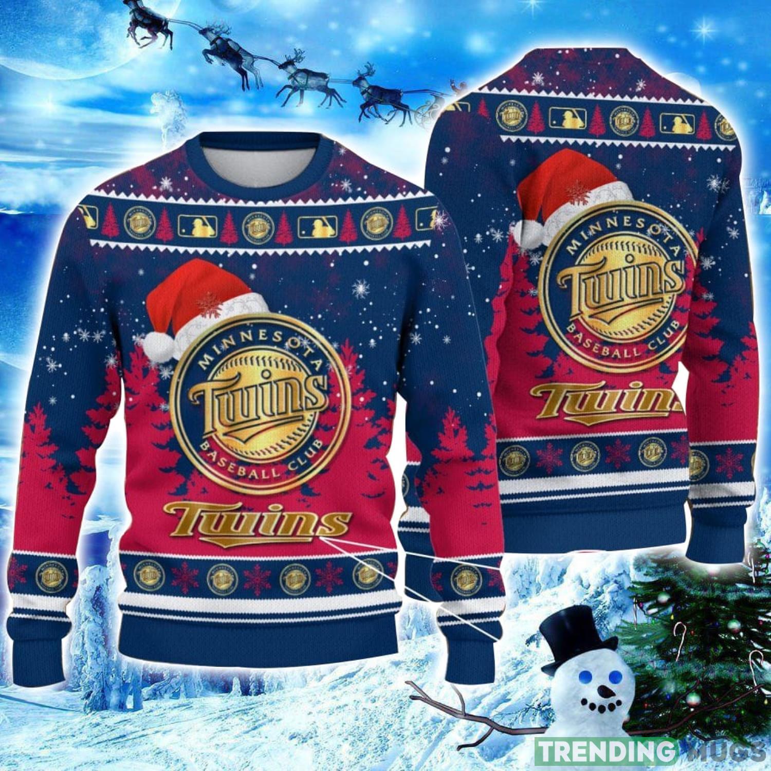 Minnesota Twins Logo Wearing Santa Hat Christmas Gift Ugly Christmas Sweater Christmas Gift Ideas Product Photo 1 Minnesota Twins Logo Wearing Santa Hat Christmas Gift Ugly Christmas Sweater Christmas Gift Ideas Product Photo 1