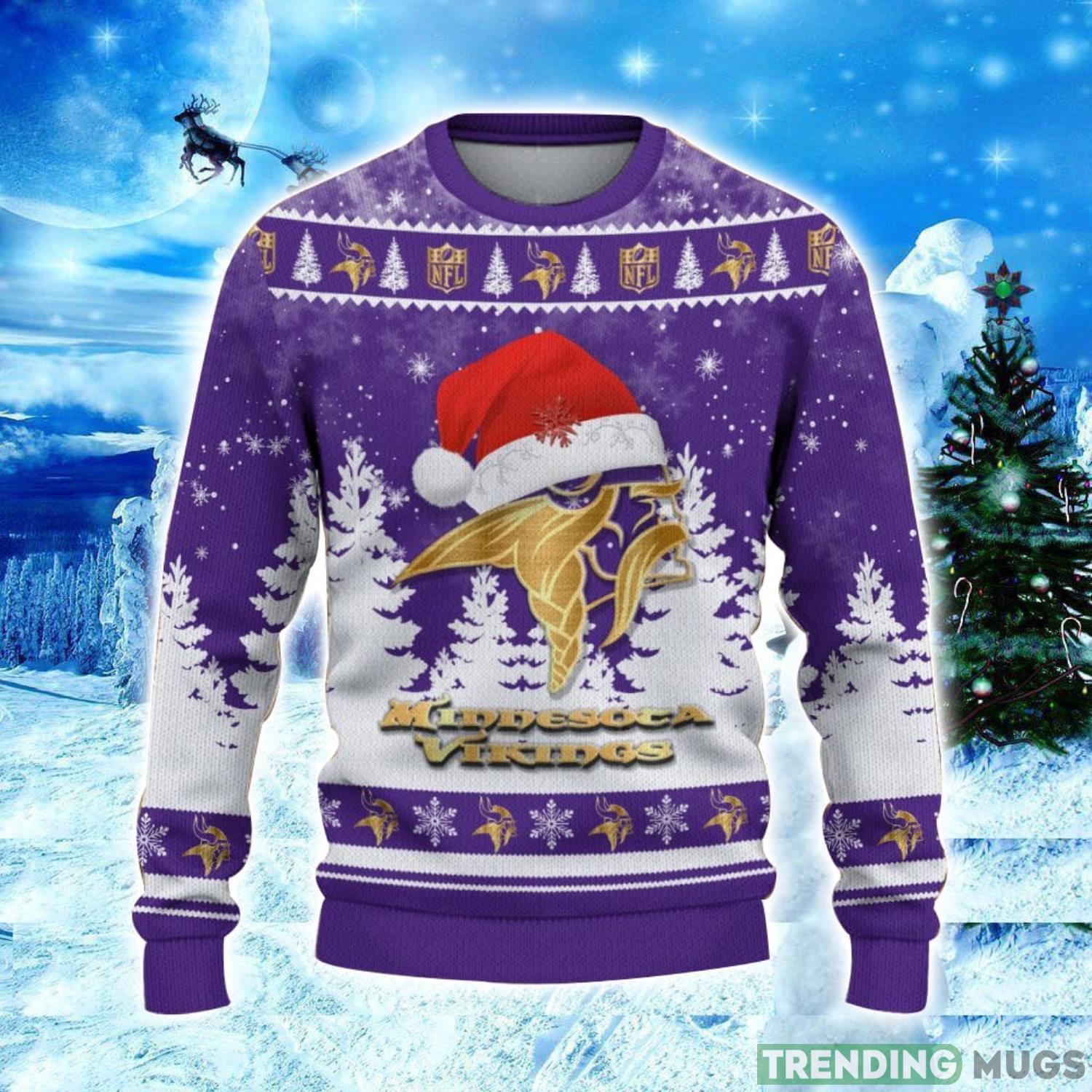 Minnesota Vikings Logo Wearing Santa Hat Christmas Gift Ugly Christmas Sweater Christmas Gift Ideas 3D Sweater Minnesota Vikings Logo Wearing Santa Hat Christmas Gift Ugly Christmas Sweater Christmas Gift Ideas 3D Sweater