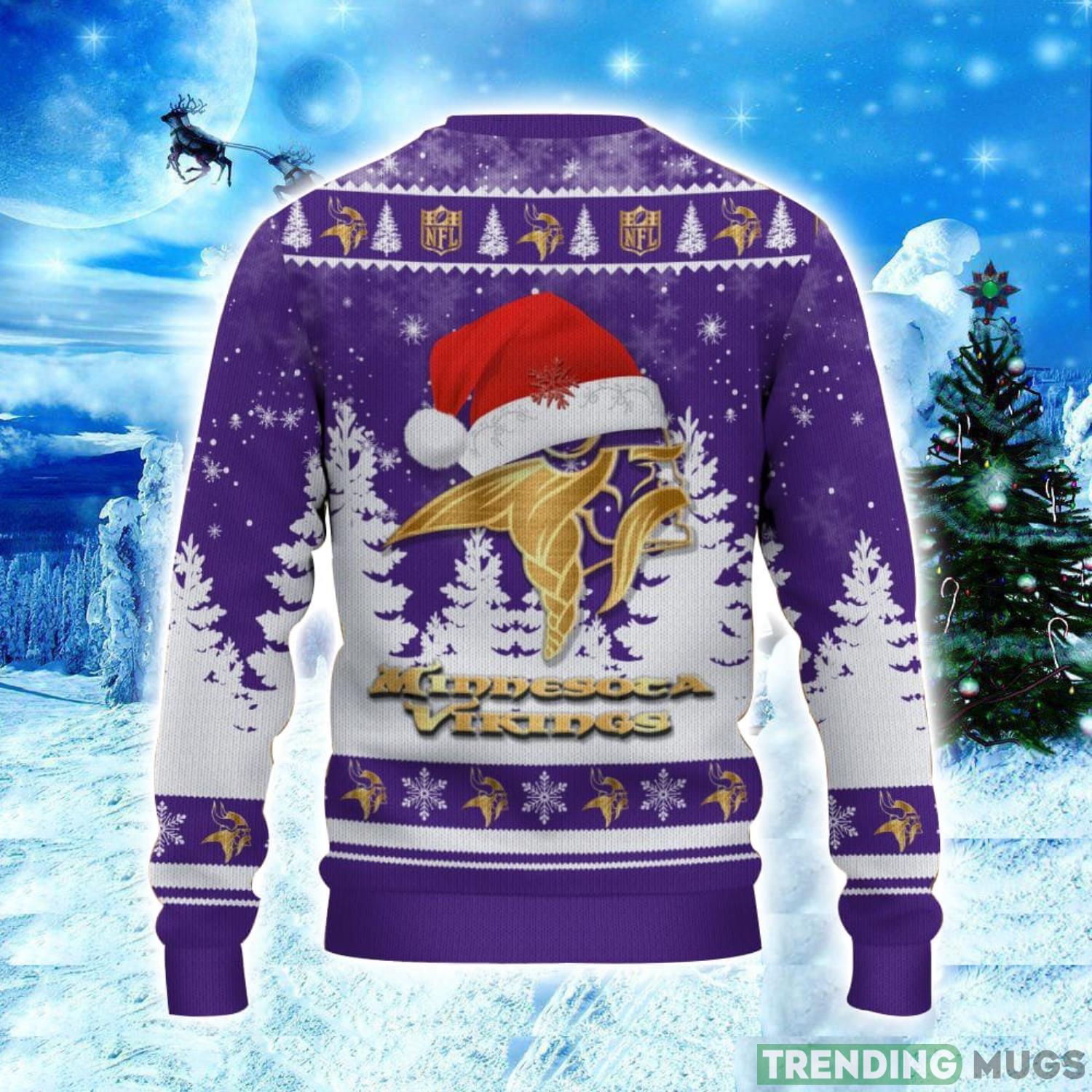 Minnesota Vikings Logo Wearing Santa Hat Christmas Gift Ugly Christmas Sweater Christmas Gift Ideas 3D Sweater Minnesota Vikings Logo Wearing Santa Hat Christmas Gift Ugly Christmas Sweater Christmas Gift Ideas 3D Sweater