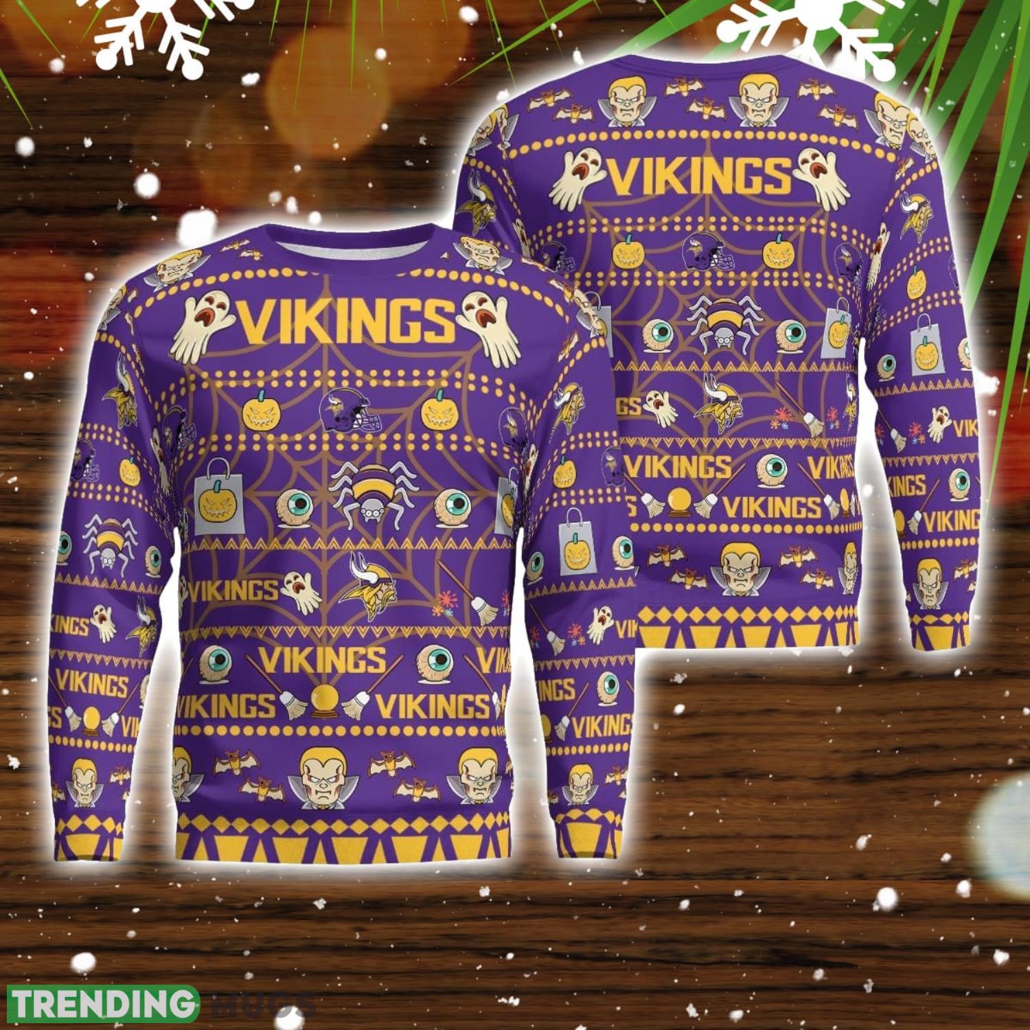 Minnesota Vikings Pumpkin Halloween Spooky Ghost Pattern Funny 3D Sweater Men And Women Gift Product Photo 1