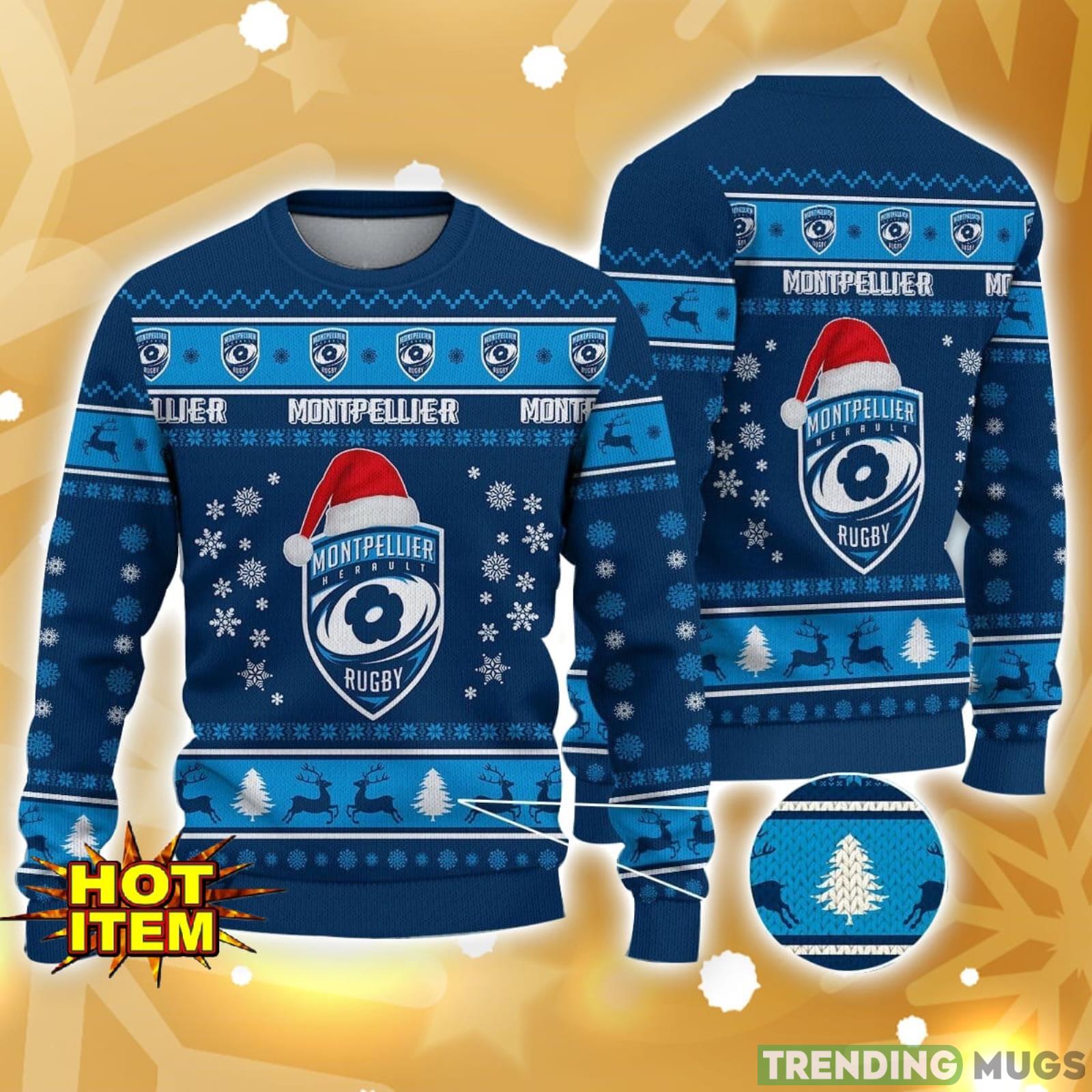 Montpellier Herault Rugby Santa Hat Pattern Ugly Christmas Sweater Holiday Gft Product Photo 1 Montpellier Herault Rugby Santa Hat Pattern Ugly Christmas Sweater Holiday Gft Product Photo 1