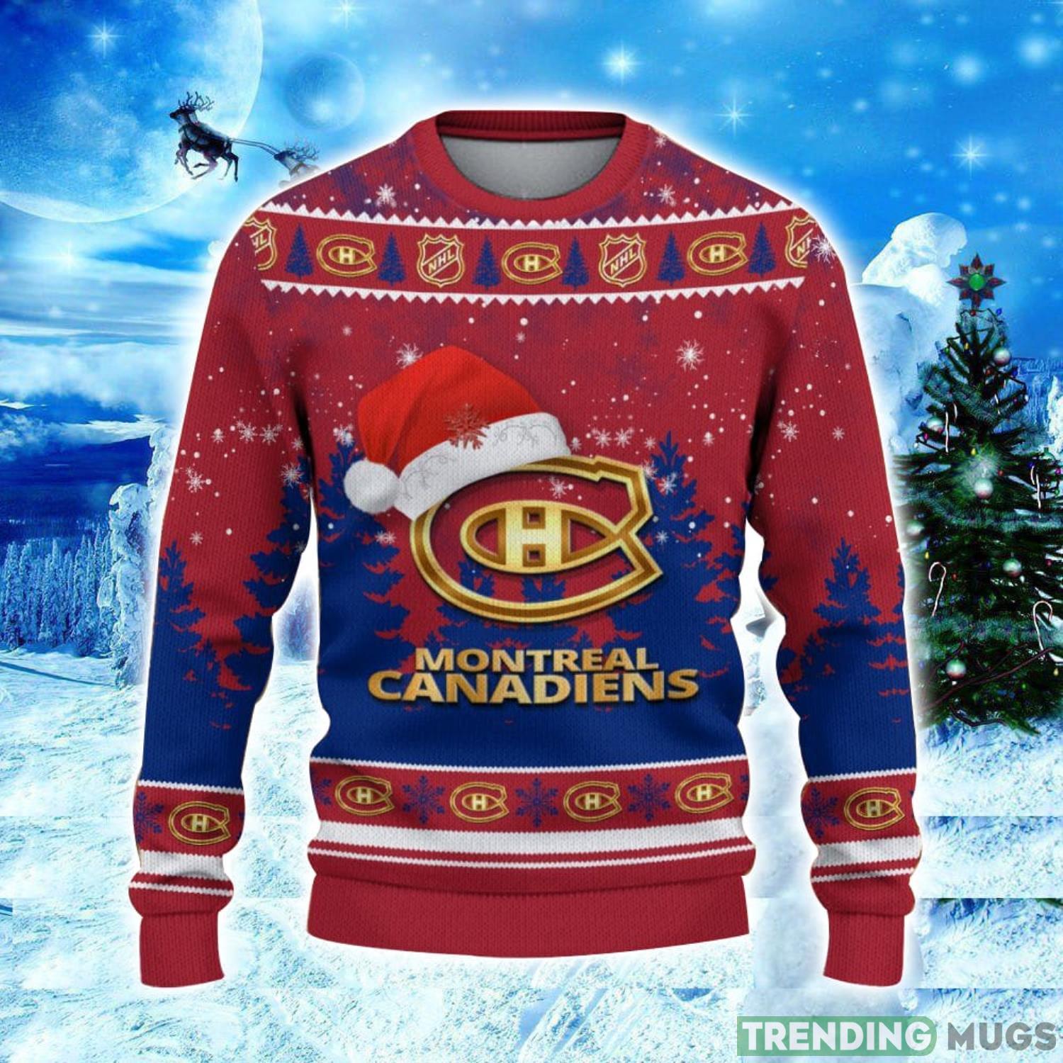 Montreal Canadiens Logo Wearing Santa Hat Christmas Gift Ugly Christmas Sweater Christmas Gift Ideas 3D Sweater Montreal Canadiens Logo Wearing Santa Hat Christmas Gift Ugly Christmas Sweater Christmas Gift Ideas 3D Sweater