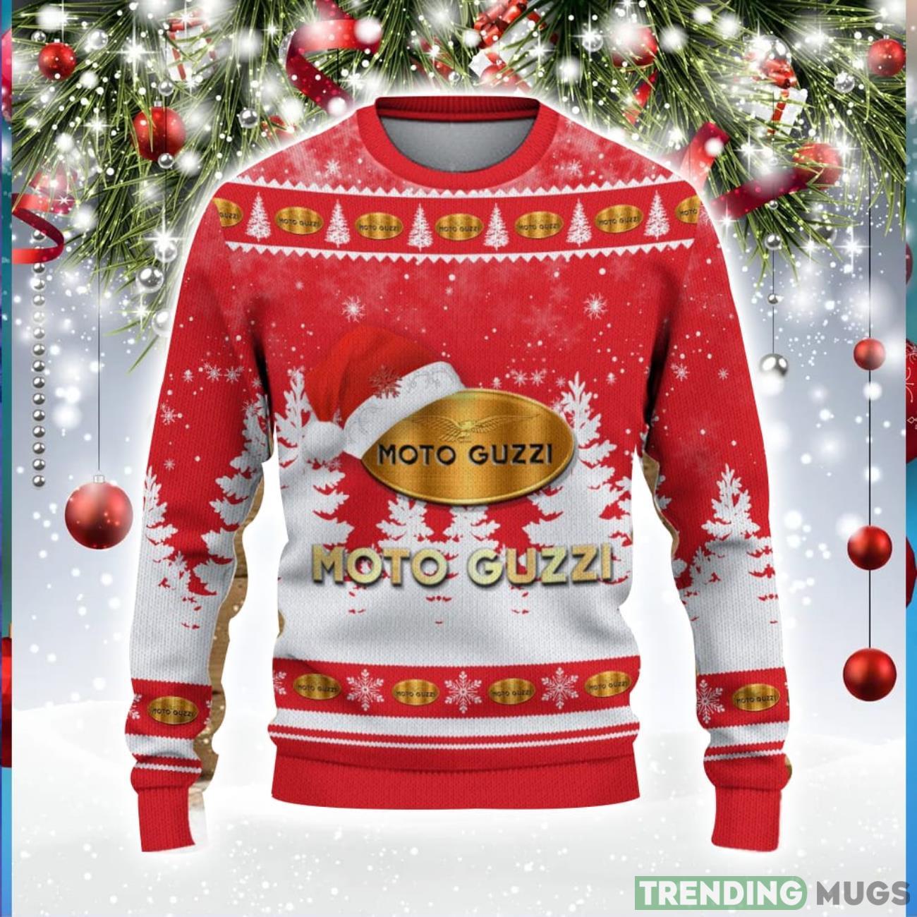Moto Guzzi Logo Wearing Santa Hat Christmas Gift Ugly Christmas Sweater For Men And Women Gift Product Photo 1 Moto Guzzi Logo Wearing Santa Hat Christmas Gift Ugly Christmas Sweater For Men And Women Gift Product Photo 1