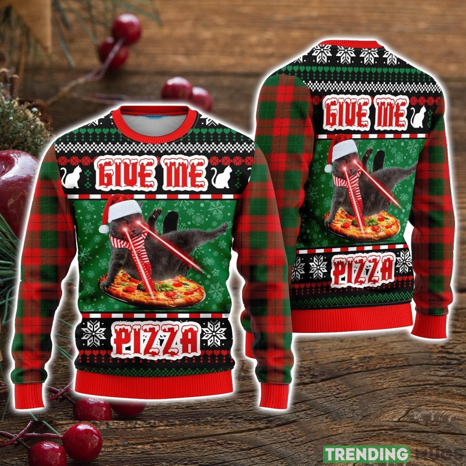 Naughty Pizza Cat With Laser Eyes Give Me Pizza Ugly Christmas Sweater Christmas Holiday Gift For Men And Women Product Photo 1 Naughty Pizza Cat With Laser Eyes Give Me Pizza Ugly Christmas Sweater Christmas Holiday Gift For Men And Women Product Photo 1