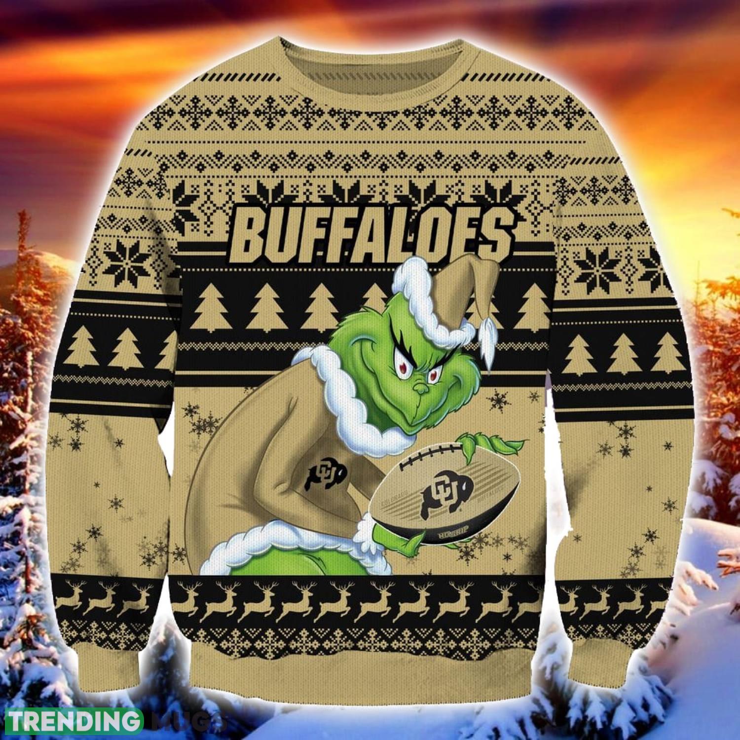NCAA Colorado Buffaloes Grinch Ugly Christmas Sweater Trending Sweater For 2023 Christmas Holidays Product Photo 1 NCAA Colorado Buffaloes Grinch Ugly Christmas Sweater Trending Sweater For 2023 Christmas Holidays Product Photo 1