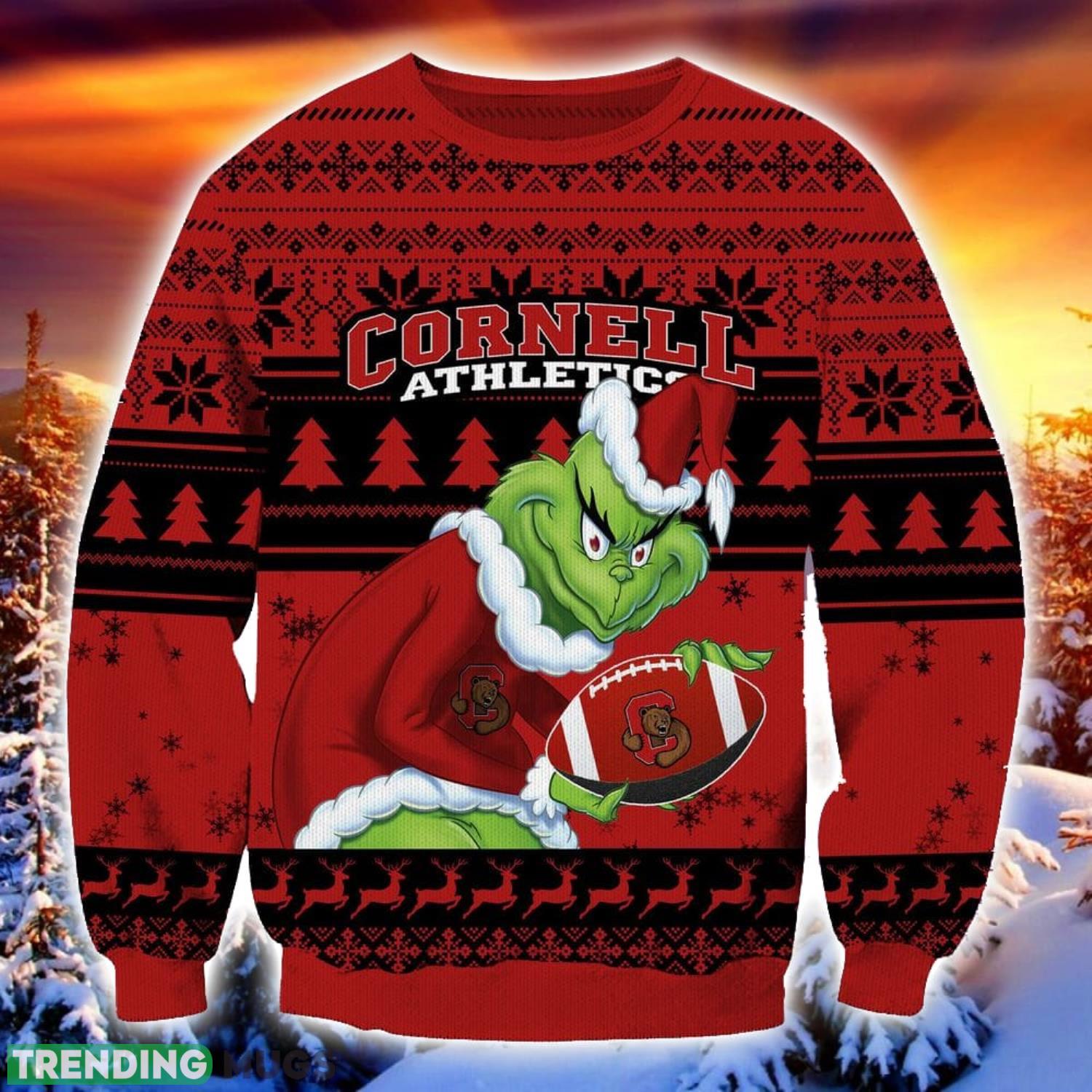 NCAA Cornell Big Red Grinch Ugly Christmas Sweater Trending Sweater For 2023 Christmas Holidays Product Photo 1 NCAA Cornell Big Red Grinch Ugly Christmas Sweater Trending Sweater For 2023 Christmas Holidays Product Photo 1