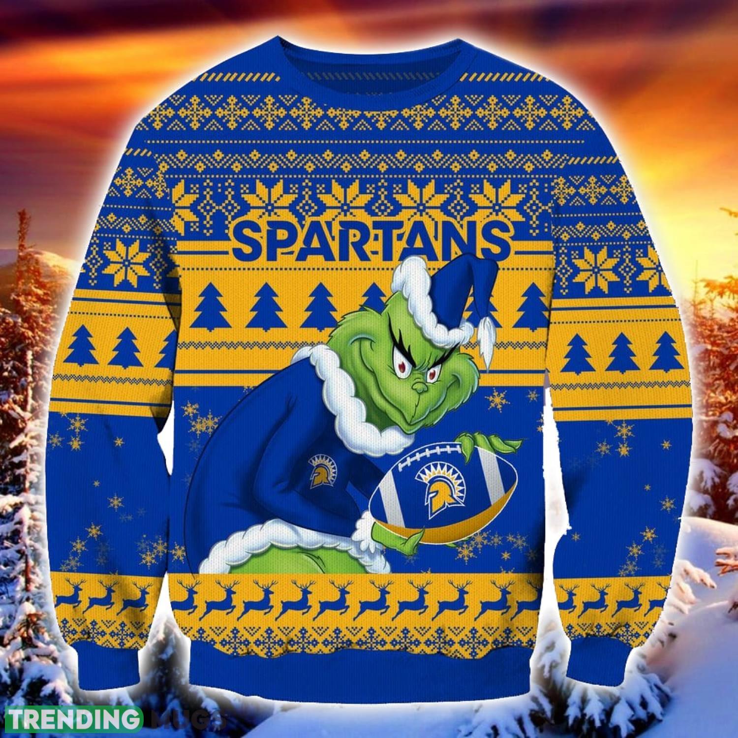 NCAA San Jose State Spartans Grinch Ugly Christmas Sweater Trending Sweater For 2023 Christmas Holidays Product Photo 1 NCAA San Jose State Spartans Grinch Ugly Christmas Sweater Trending Sweater For 2023 Christmas Holidays Product Photo 1