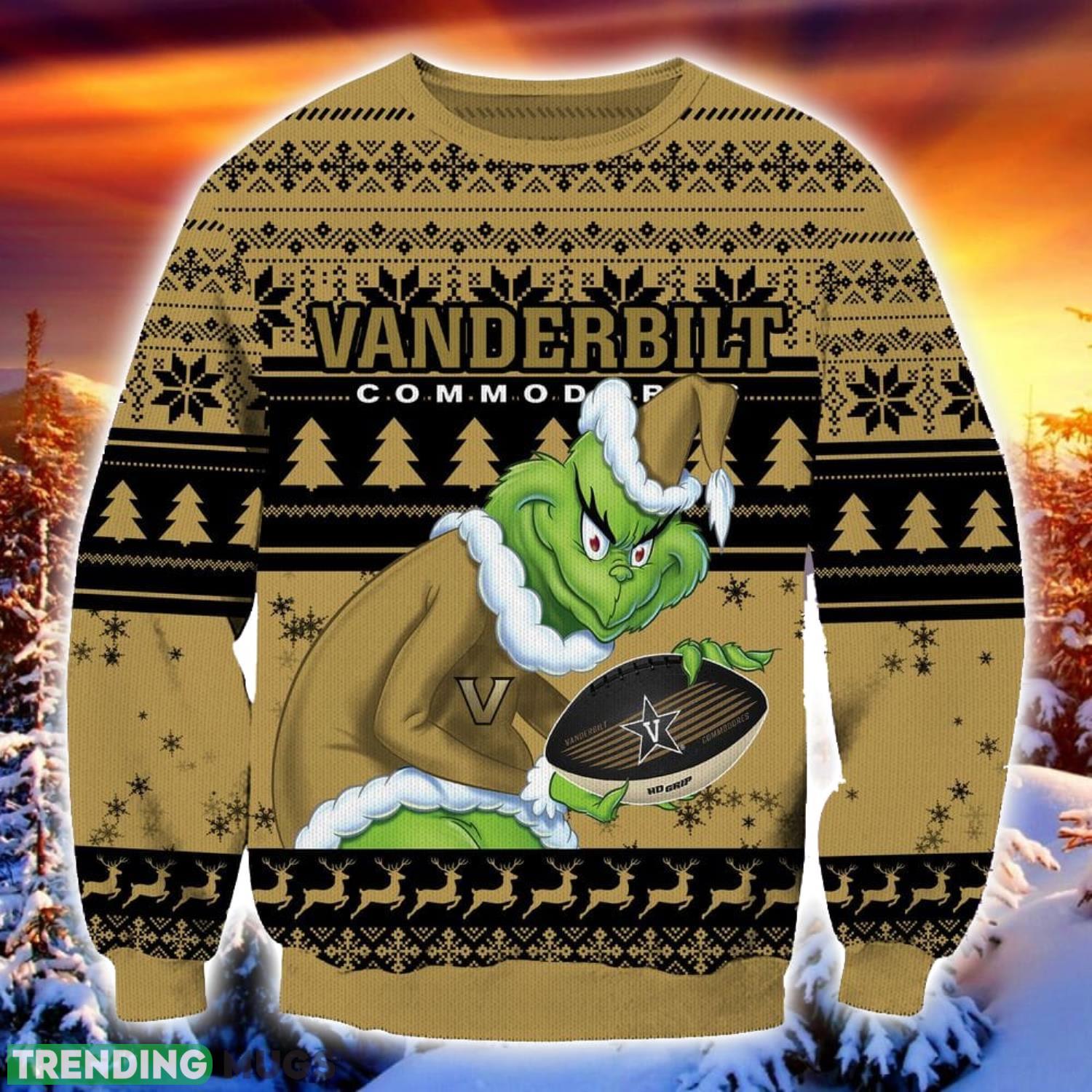 NCAA Vanderbilt Commodores Grinch Ugly Christmas Sweater Trending Sweater For 2023 Christmas Holidays Product Photo 1 NCAA Vanderbilt Commodores Grinch Ugly Christmas Sweater Trending Sweater For 2023 Christmas Holidays Product Photo 1