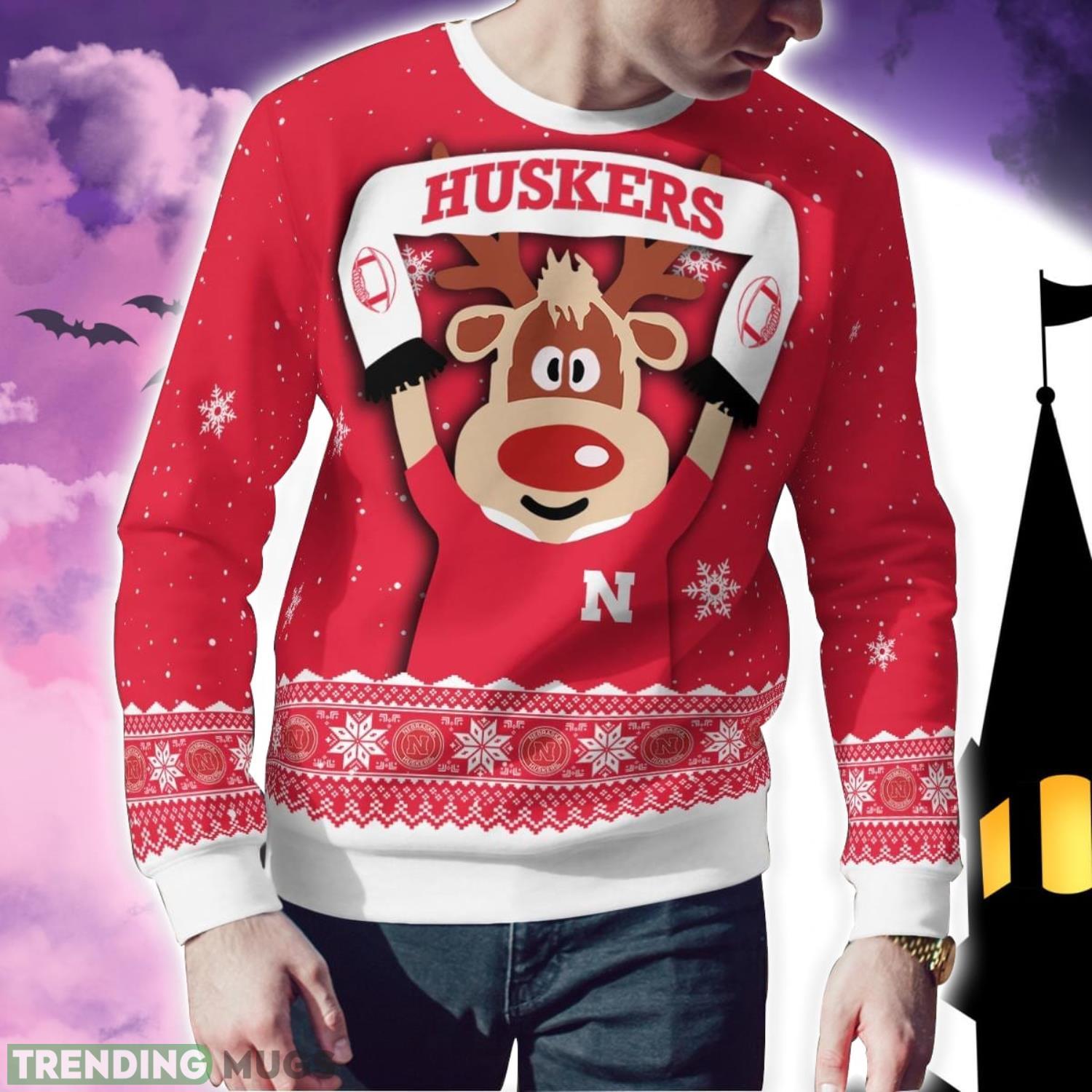 Nebraska Cornhuskers Cute Reindeer Ugly Christmas Sweater Christmas Party Gift 3D Sweater Nebraska Cornhuskers Cute Reindeer Ugly Christmas Sweater Christmas Party Gift 3D Sweater