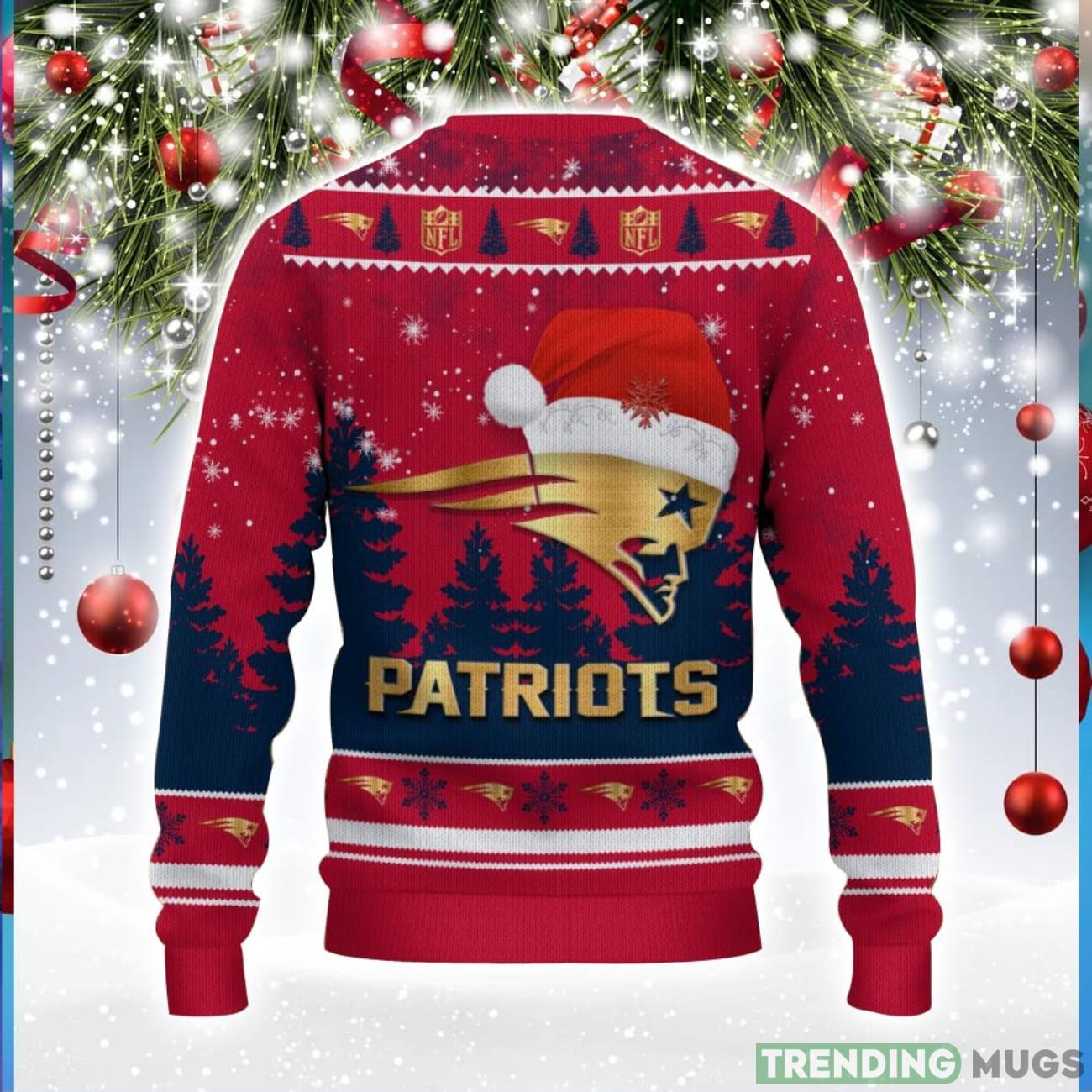 New England Patriots Logo Wearing Santa Hat Trending Christmas Gift AOP Ugly Christmas Sweater Men Women Winter Gift 3D Sweater New England Patriots Logo Wearing Santa Hat Trending Christmas Gift AOP Ugly Christmas Sweater Men Women Winter Gift 3D Sweater