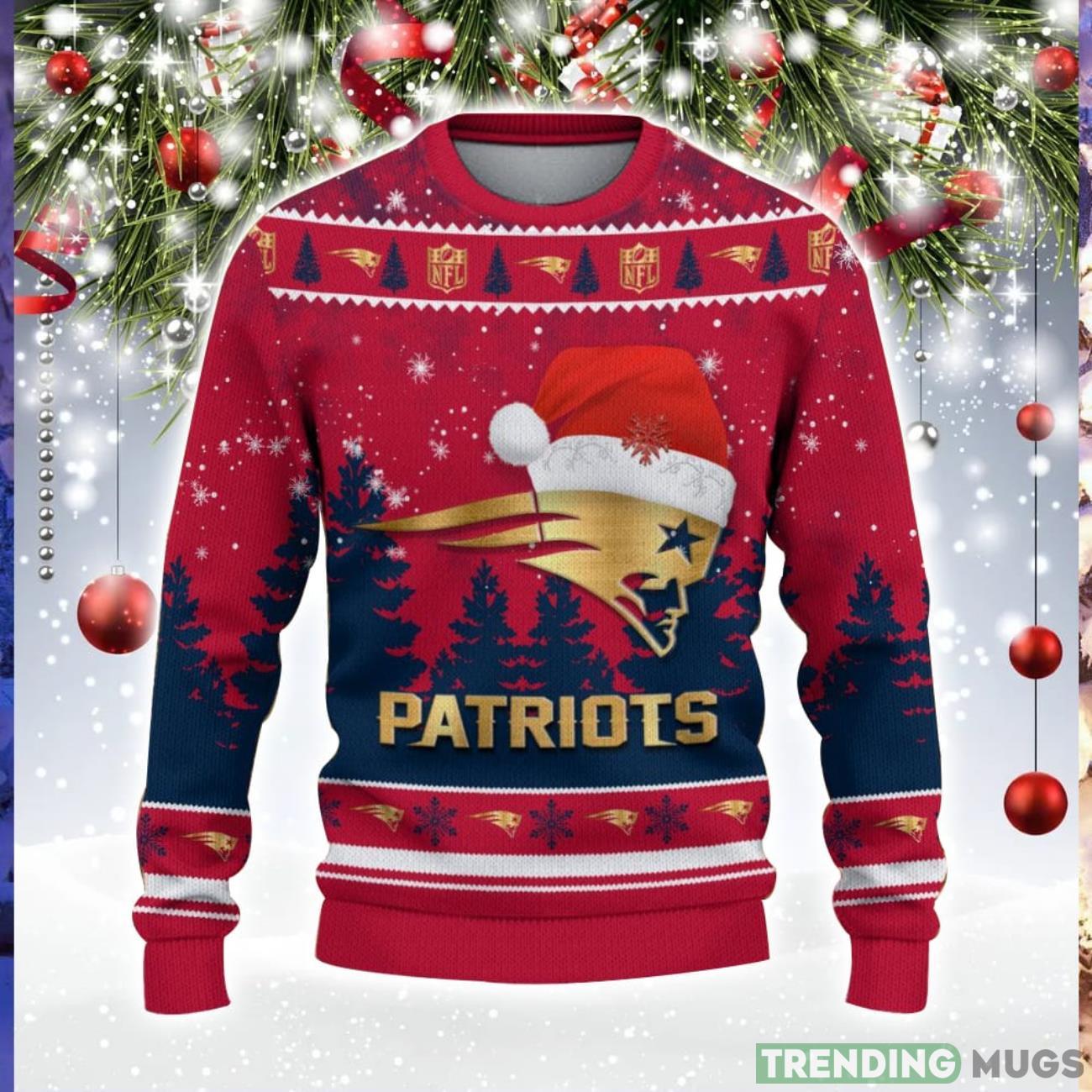 New England Patriots Logo Wearing Santa Hat Trending Christmas Gift AOP Ugly Christmas Sweater Men Women Winter Gift Product Photo 1 New England Patriots Logo Wearing Santa Hat Trending Christmas Gift AOP Ugly Christmas Sweater Men Women Winter Gift Product Photo 1