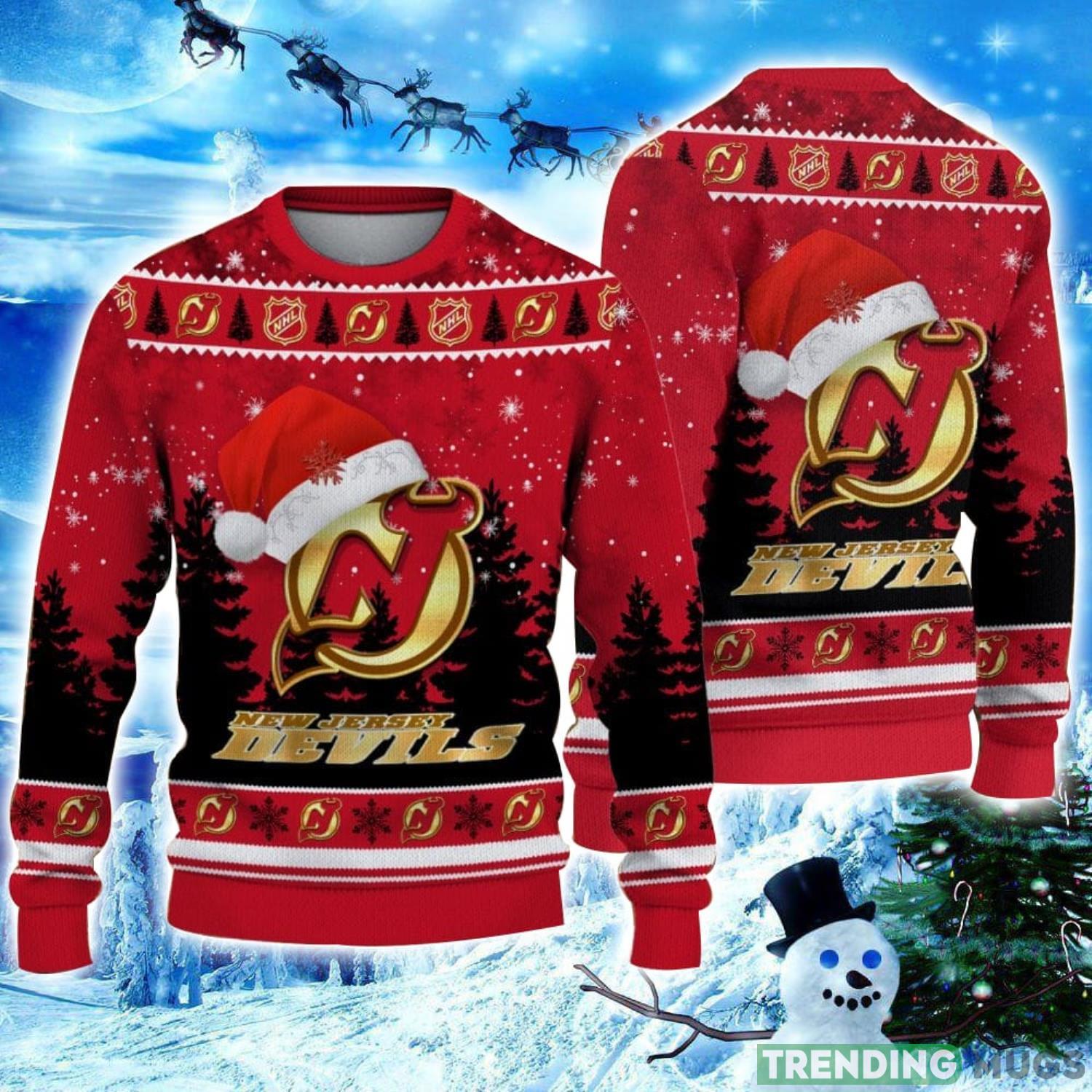 New Jersey Devils Logo Wearing Santa Hat Christmas Gift Ugly Christmas Sweater Christmas Gift Ideas