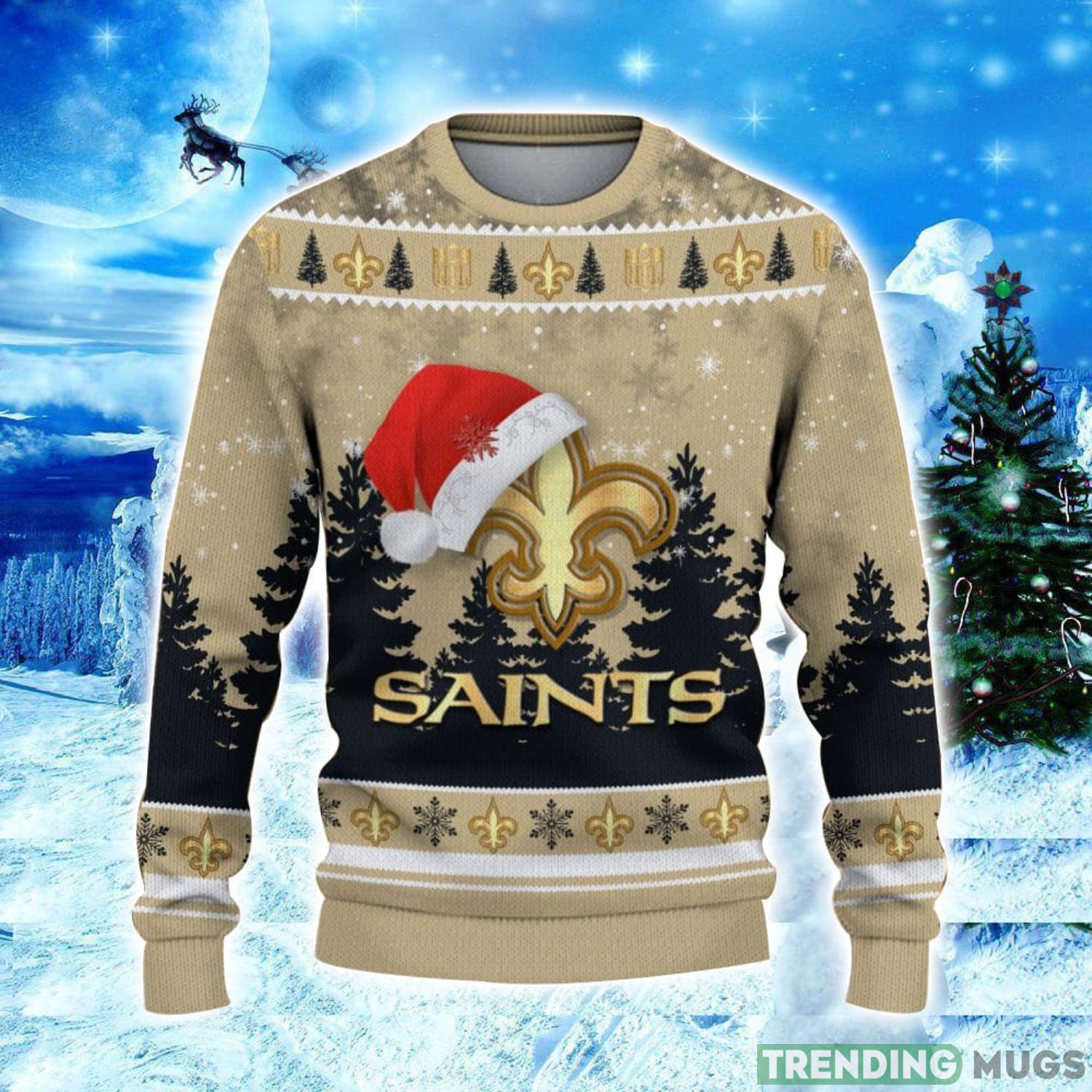 New Orleans Saints Logo Wearing Santa Hat Christmas Gift Ugly Christmas Sweater Christmas Gift Ideas 3D Sweater New Orleans Saints Logo Wearing Santa Hat Christmas Gift Ugly Christmas Sweater Christmas Gift Ideas 3D Sweater