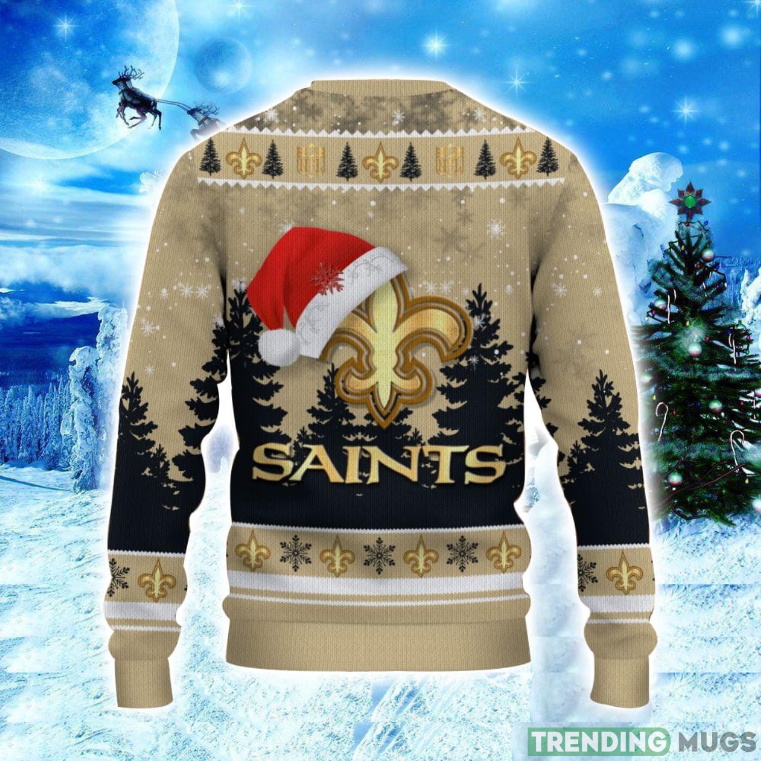 New Orleans Saints Logo Wearing Santa Hat Christmas Gift Ugly Christmas Sweater Christmas Gift Ideas 3D Sweater New Orleans Saints Logo Wearing Santa Hat Christmas Gift Ugly Christmas Sweater Christmas Gift Ideas 3D Sweater