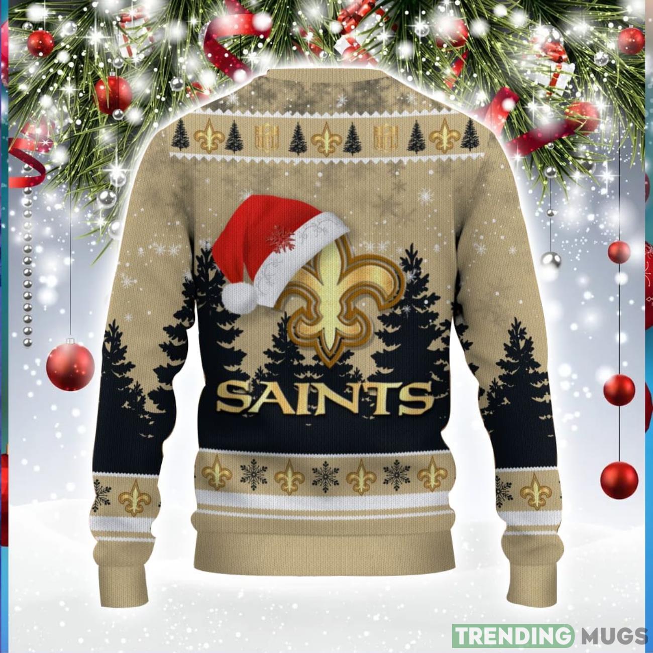 New Orleans Saints Logo Wearing Santa Hat Trending Christmas Gift AOP Ugly Christmas Sweater Men Women Winter Gift 3D Sweater New Orleans Saints Logo Wearing Santa Hat Trending Christmas Gift AOP Ugly Christmas Sweater Men Women Winter Gift 3D Sweater