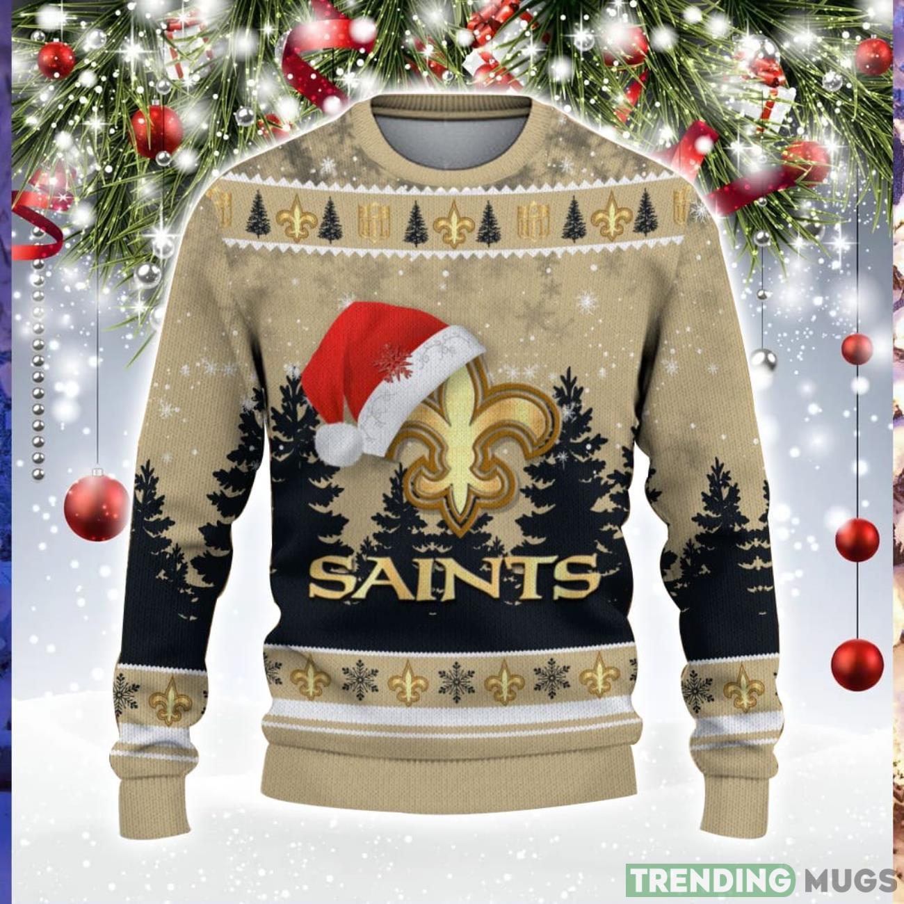 New Orleans Saints Logo Wearing Santa Hat Trending Christmas Gift AOP Ugly Christmas Sweater Men Women Winter Gift Product Photo 1 New Orleans Saints Logo Wearing Santa Hat Trending Christmas Gift AOP Ugly Christmas Sweater Men Women Winter Gift Product Photo 1