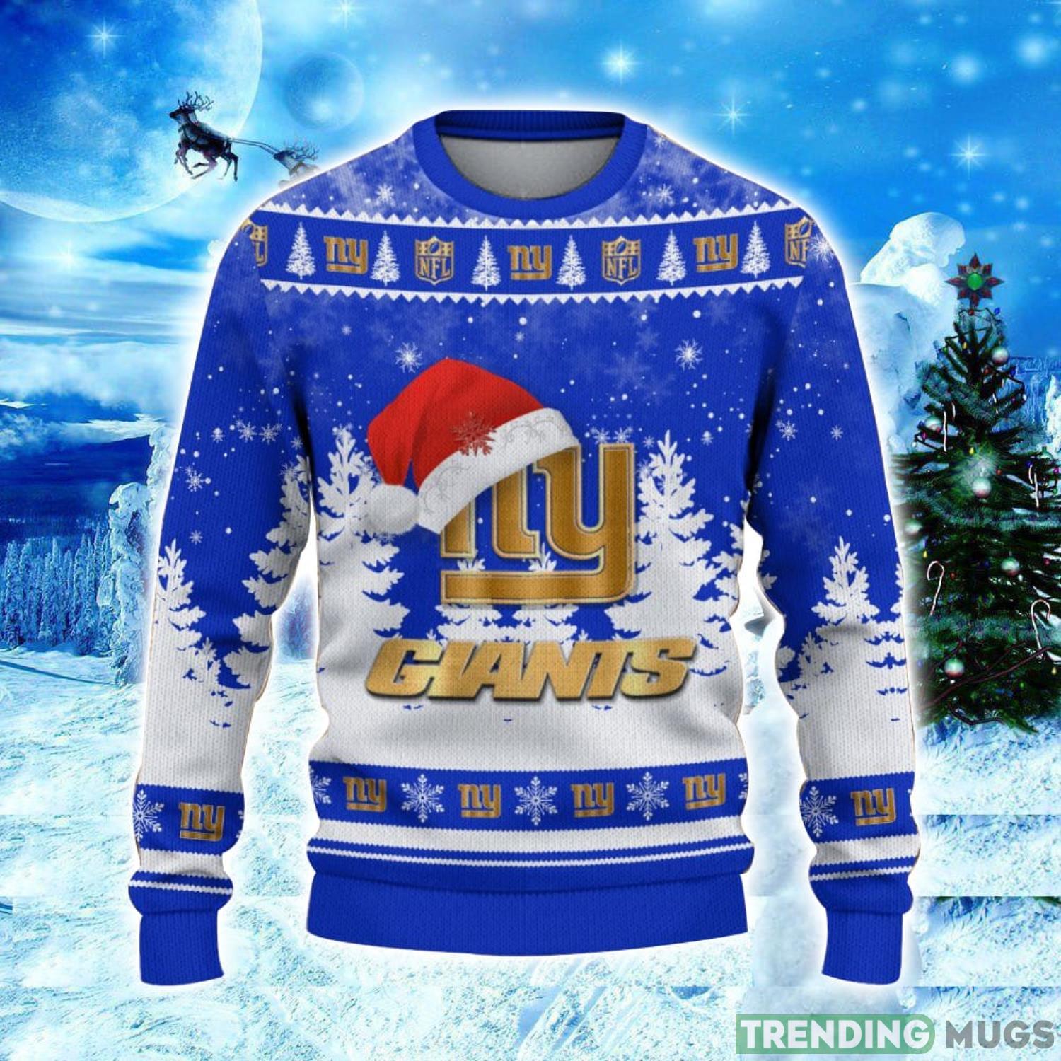 New York Giants Logo Wearing Santa Hat Christmas Gift Ugly Christmas Sweater Christmas Gift Ideas 3D Sweater New York Giants Logo Wearing Santa Hat Christmas Gift Ugly Christmas Sweater Christmas Gift Ideas 3D Sweater