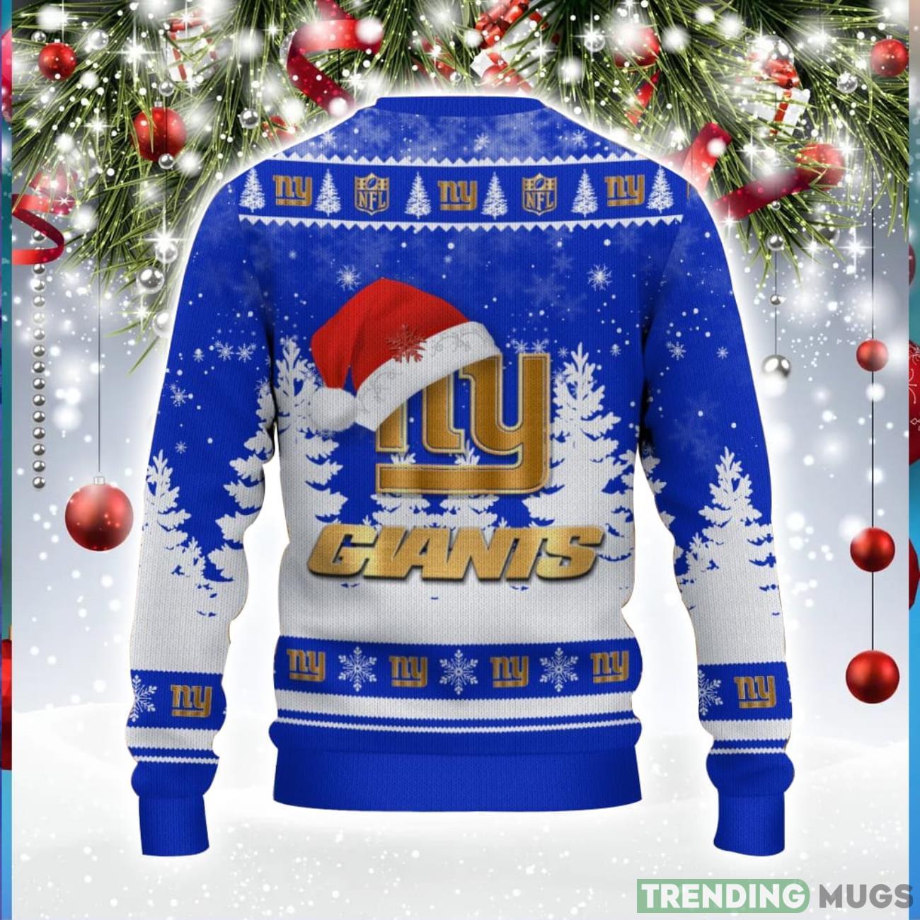 New York Giants Logo Wearing Santa Hat Trending Christmas Gift AOP Ugly Christmas Sweater Men Women Winter Gift 3D Sweater New York Giants Logo Wearing Santa Hat Trending Christmas Gift AOP Ugly Christmas Sweater Men Women Winter Gift 3D Sweater