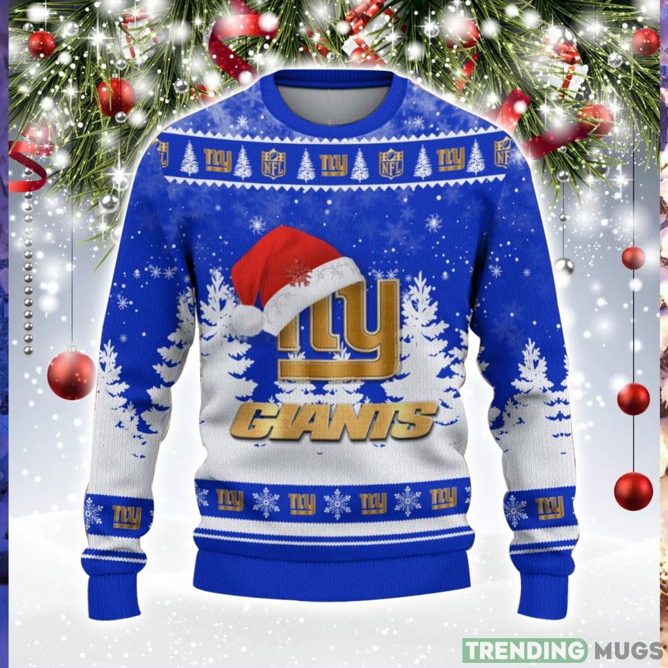 New York Giants Logo Wearing Santa Hat Trending Christmas Gift AOP Ugly Christmas Sweater Men Women Winter Gift Product Photo 1 New York Giants Logo Wearing Santa Hat Trending Christmas Gift AOP Ugly Christmas Sweater Men Women Winter Gift Product Photo 1
