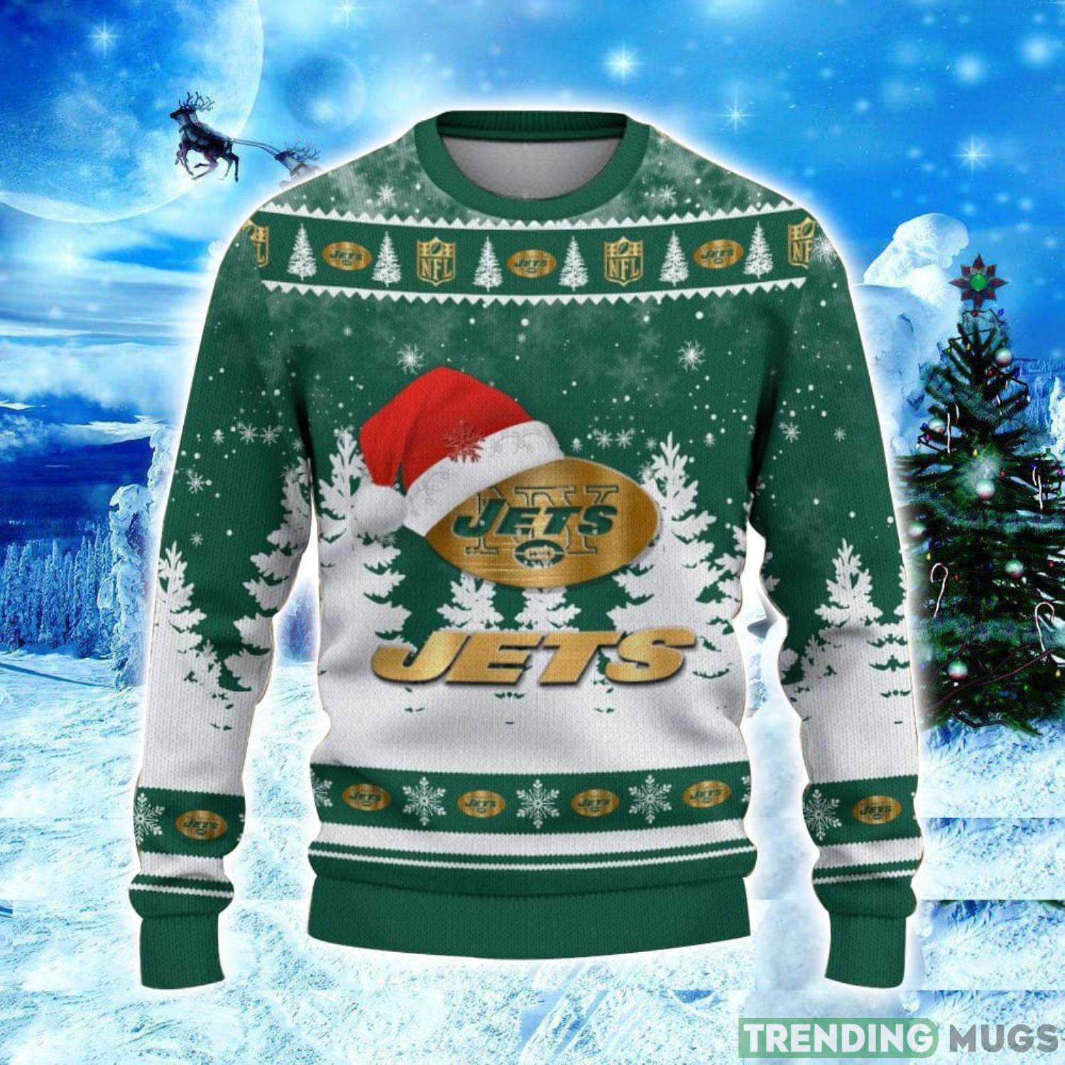New York Jets Logo Wearing Santa Hat Christmas Gift Ugly Christmas Sweater Christmas Gift Ideas 3D Sweater New York Jets Logo Wearing Santa Hat Christmas Gift Ugly Christmas Sweater Christmas Gift Ideas 3D Sweater
