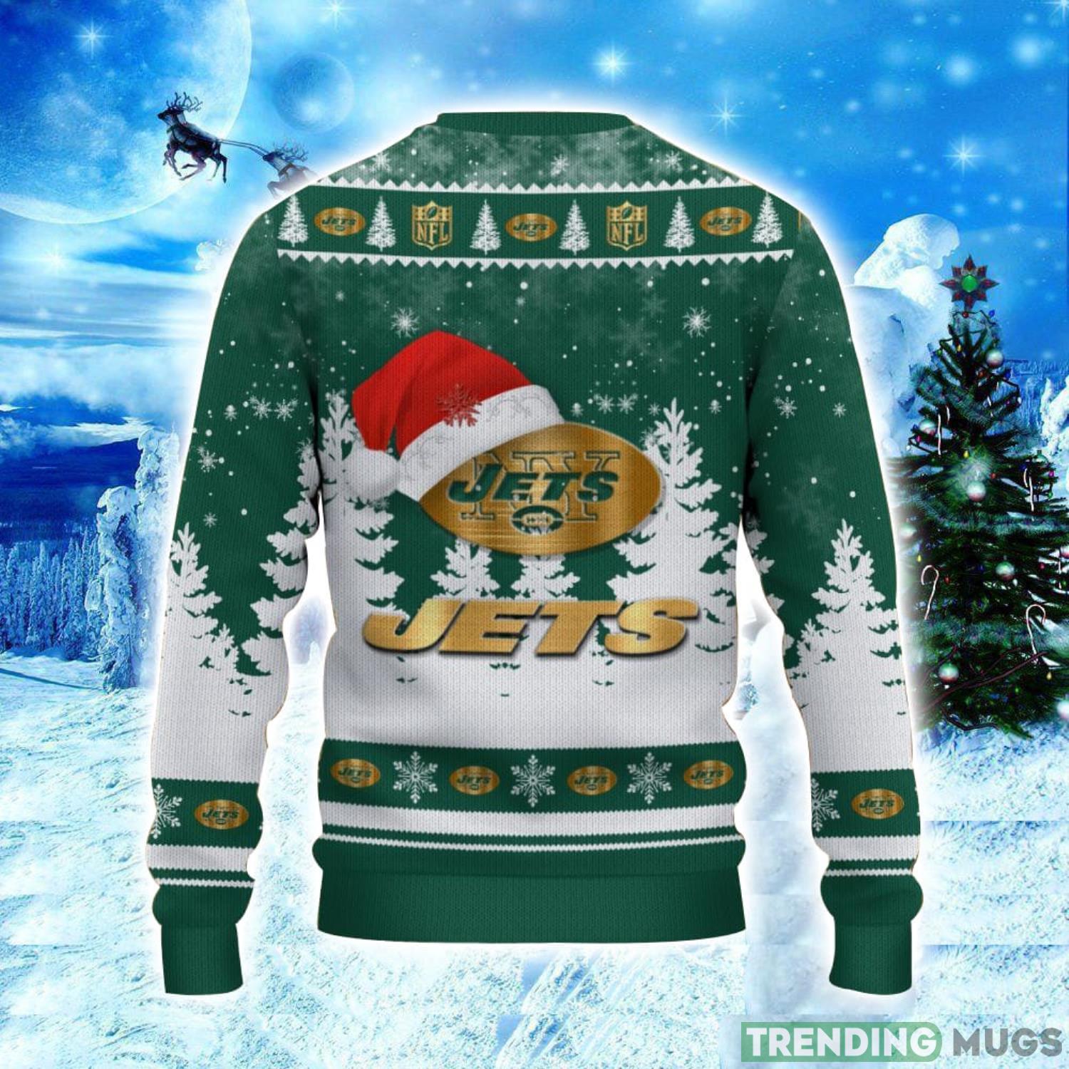 New York Jets Logo Wearing Santa Hat Christmas Gift Ugly Christmas Sweater Christmas Gift Ideas 3D Sweater New York Jets Logo Wearing Santa Hat Christmas Gift Ugly Christmas Sweater Christmas Gift Ideas 3D Sweater