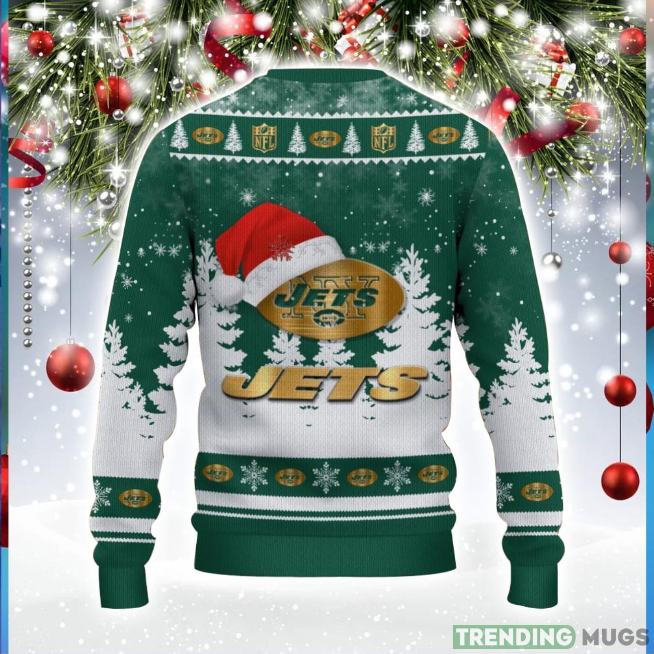 New York Jets Logo Wearing Santa Hat Trending Christmas Gift AOP Ugly Christmas Sweater Men Women Winter Gift 3D Sweater New York Jets Logo Wearing Santa Hat Trending Christmas Gift AOP Ugly Christmas Sweater Men Women Winter Gift 3D Sweater