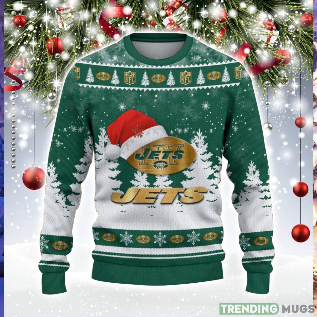 New York Jets Logo Wearing Santa Hat Trending Christmas Gift AOP Ugly Christmas Sweater Men Women Winter Gift Product Photo 1 New York Jets Logo Wearing Santa Hat Trending Christmas Gift AOP Ugly Christmas Sweater Men Women Winter Gift Product Photo 1