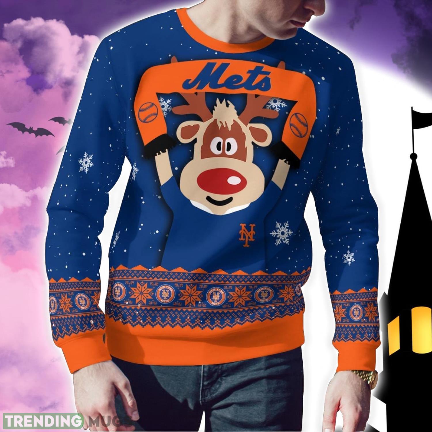 New York Mets Cute Reindeer Ugly Christmas Sweater Christmas Party Gift 3D Sweater New York Mets Cute Reindeer Ugly Christmas Sweater Christmas Party Gift 3D Sweater