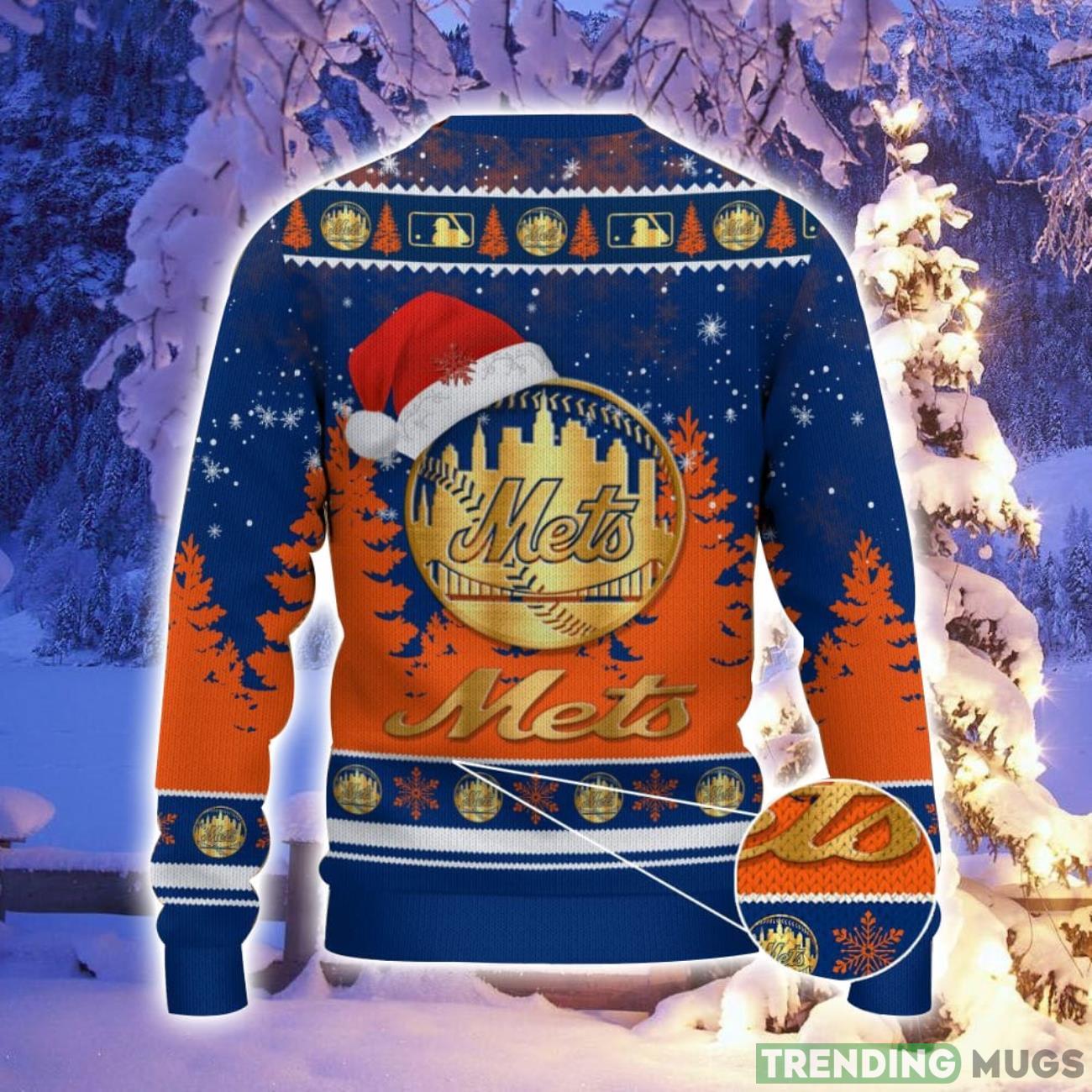 New York Mets Logo Wearing Santa Hat Trending Christmas Gift AOP Ugly Christmas Sweater Men Women Winter Gift 3D Sweater New York Mets Logo Wearing Santa Hat Trending Christmas Gift AOP Ugly Christmas Sweater Men Women Winter Gift 3D Sweater