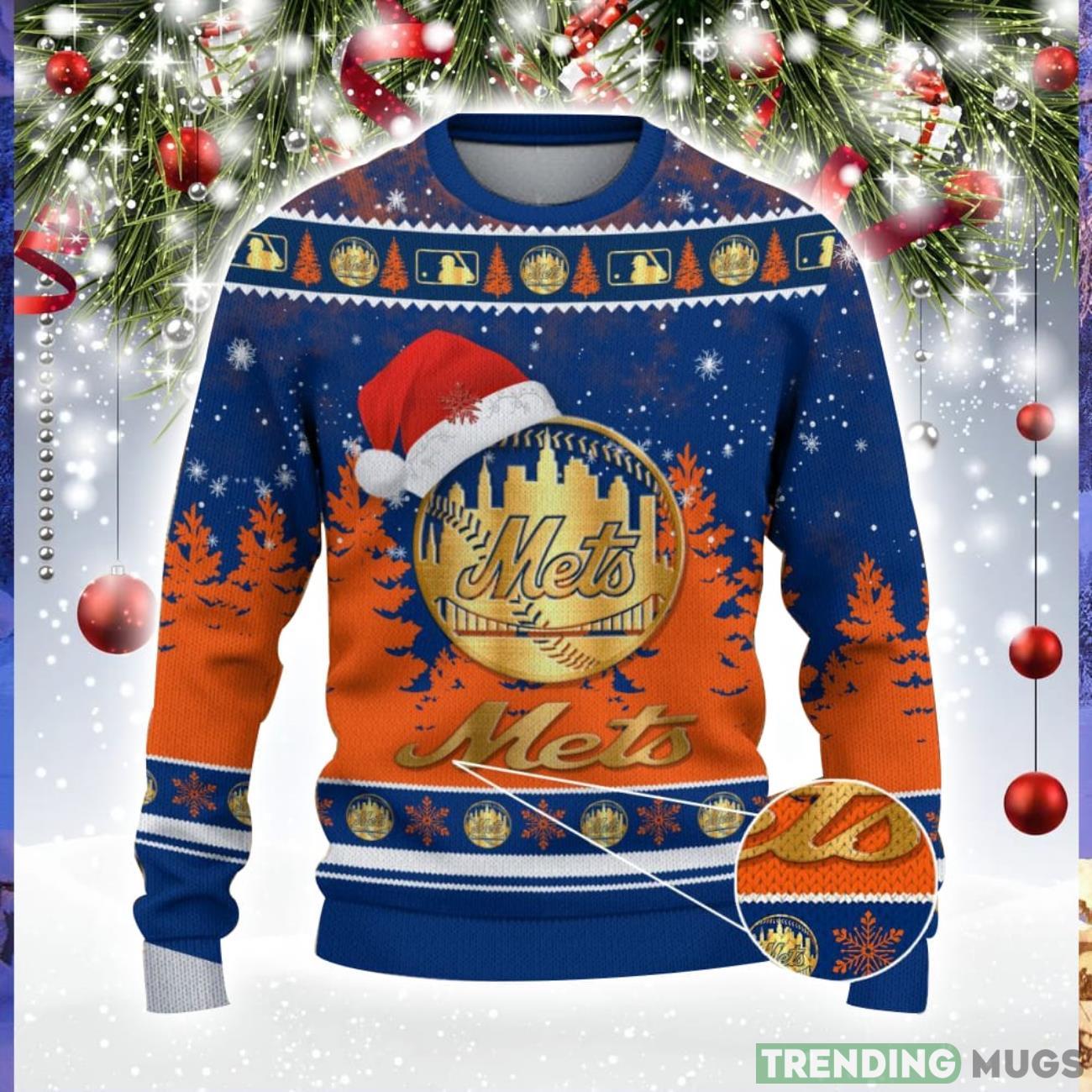 New York Mets Logo Wearing Santa Hat Trending Christmas Gift AOP Ugly Christmas Sweater Men Women Winter Gift Product Photo 1 New York Mets Logo Wearing Santa Hat Trending Christmas Gift AOP Ugly Christmas Sweater Men Women Winter Gift Product Photo 1