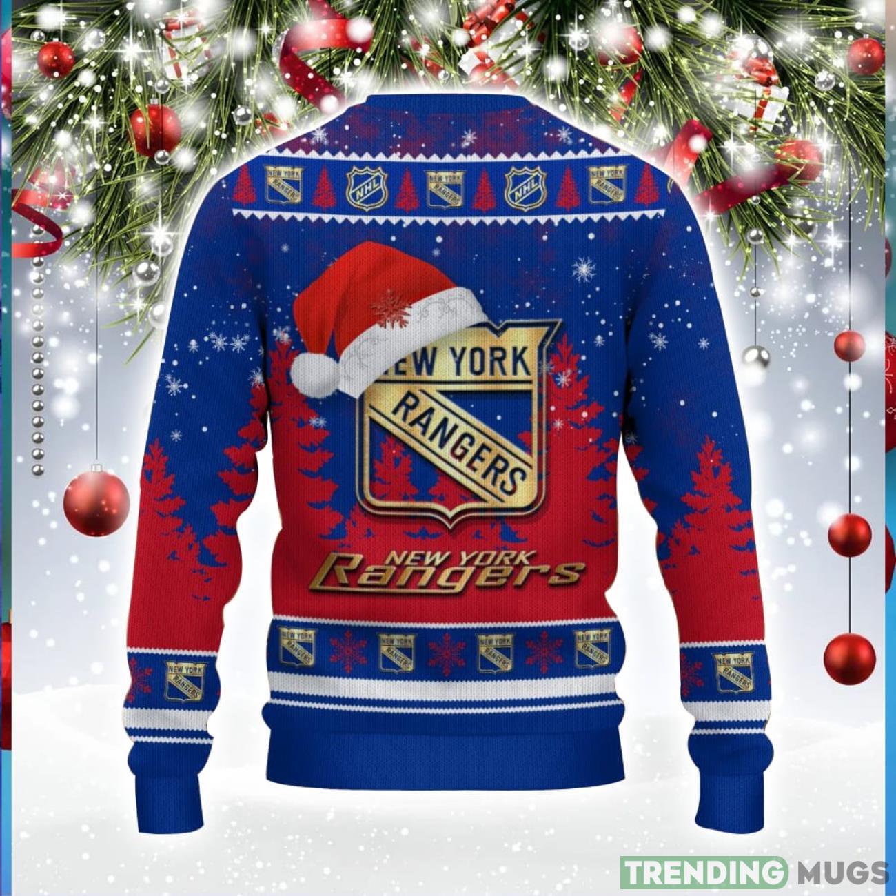 New York Rangers Logo Wearing Santa Hat Trending Christmas Gift AOP Ugly Christmas Sweater Men Women Winter Gift 3D Sweater New York Rangers Logo Wearing Santa Hat Trending Christmas Gift AOP Ugly Christmas Sweater Men Women Winter Gift 3D Sweater
