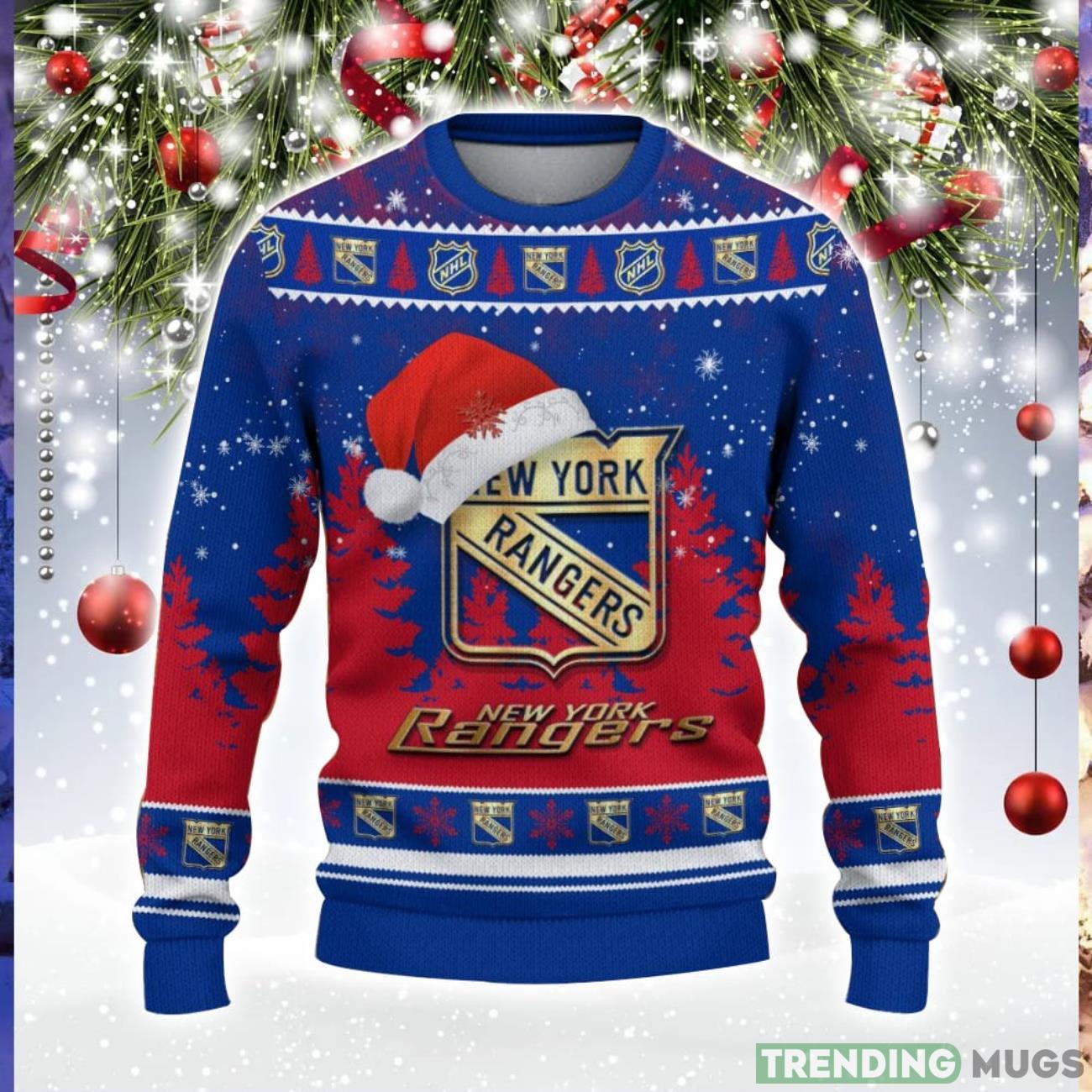 New York Rangers Logo Wearing Santa Hat Trending Christmas Gift AOP Ugly Christmas Sweater Men Women Winter Gift Product Photo 1 New York Rangers Logo Wearing Santa Hat Trending Christmas Gift AOP Ugly Christmas Sweater Men Women Winter Gift Product Photo 1