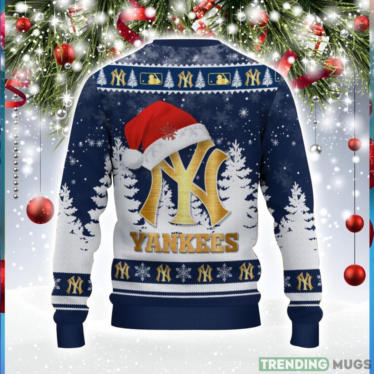 New York Yankees Logo Wearing Santa Hat Trending Christmas Gift AOP Ugly Christmas Sweater Men Women Winter Gift 3D Sweater New York Yankees Logo Wearing Santa Hat Trending Christmas Gift AOP Ugly Christmas Sweater Men Women Winter Gift 3D Sweater