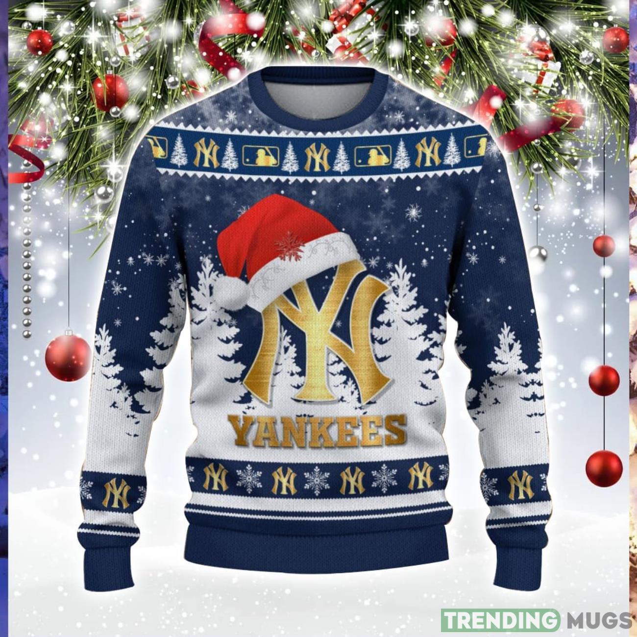 New York Yankees Logo Wearing Santa Hat Trending Christmas Gift AOP Ugly Christmas Sweater Men Women Winter Gift Product Photo 1 New York Yankees Logo Wearing Santa Hat Trending Christmas Gift AOP Ugly Christmas Sweater Men Women Winter Gift Product Photo 1