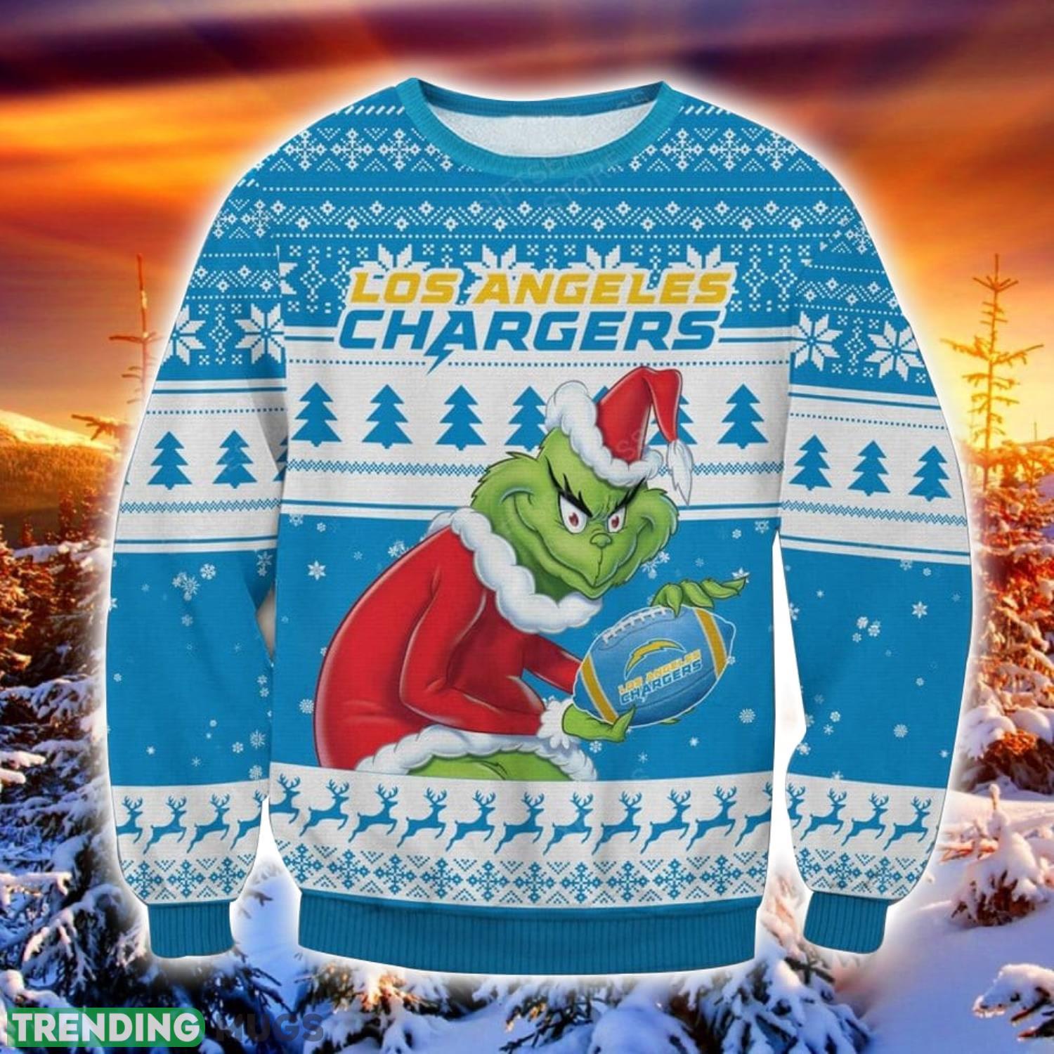 NFL Los Angeles Chargers Grinch Ugly Christmas Sweater Trending Sweater For 2023 Christmas Holidays Product Photo 1 NFL Los Angeles Chargers Grinch Ugly Christmas Sweater Trending Sweater For 2023 Christmas Holidays Product Photo 1