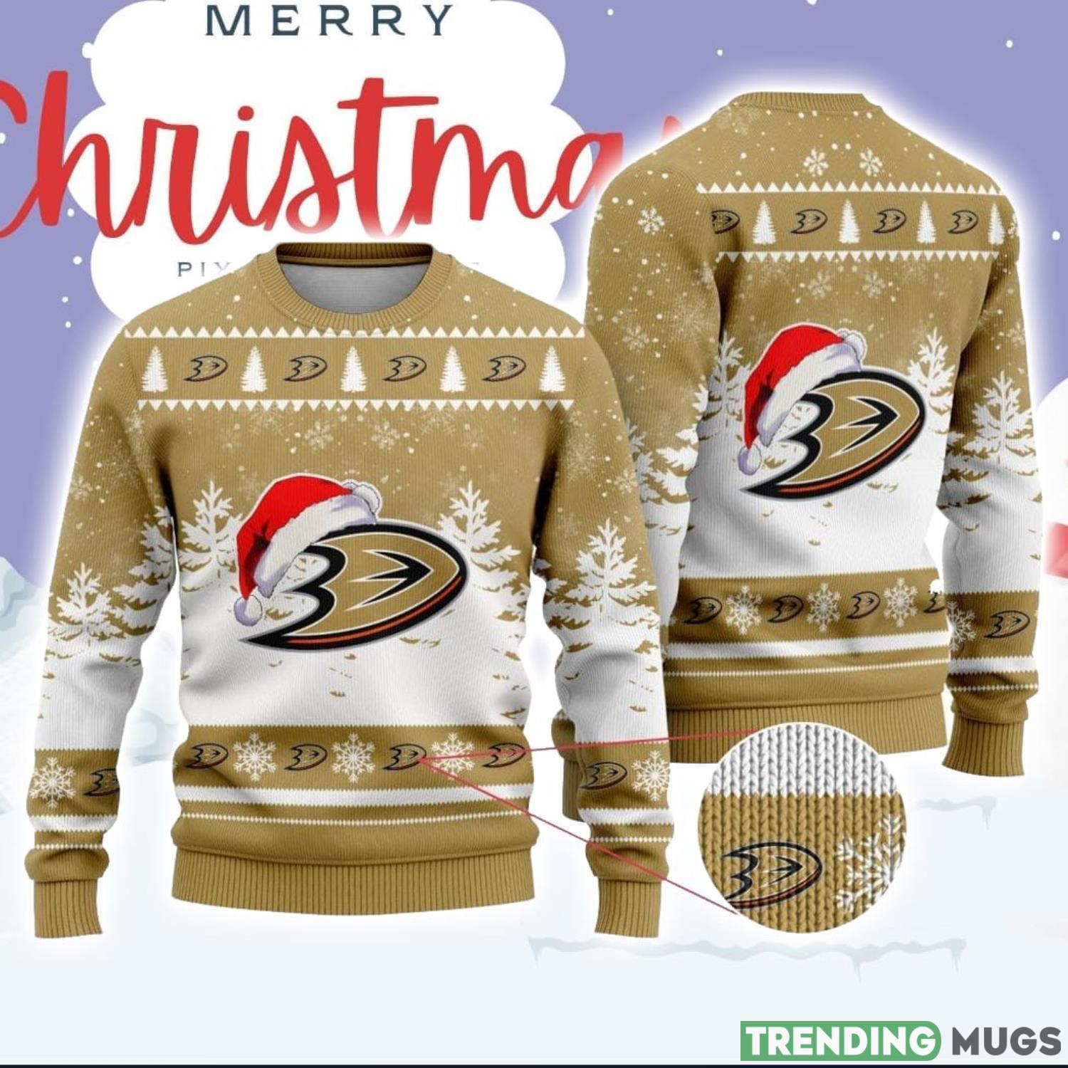 NHL Anaheim Ducks Logo Wearing Santa Hat Ugly Christmas Sweater For Men And Women Gift Product Photo 1 NHL Anaheim Ducks Logo Wearing Santa Hat Ugly Christmas Sweater For Men And Women Gift Product Photo 1
