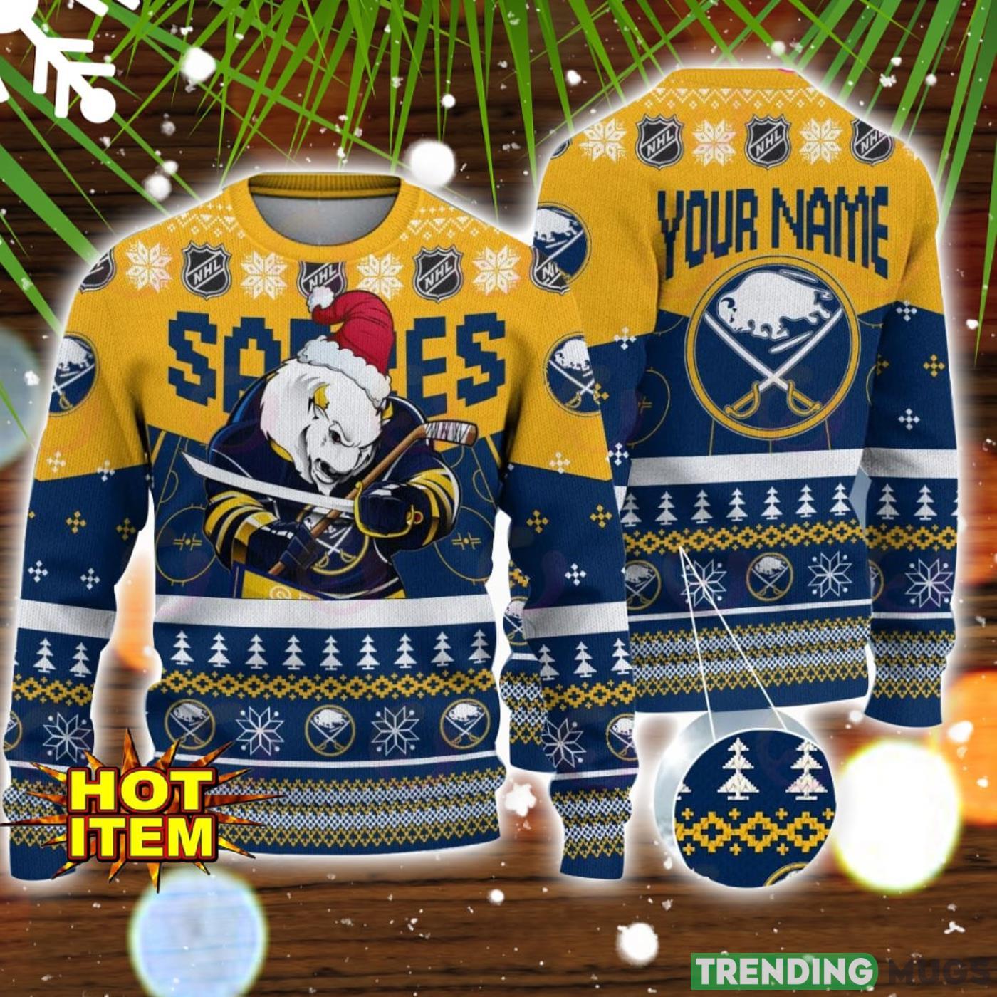 NHL Buffalo Sabres Angry Mascot Design Ugly Christmas Sweater Christmas Gift For Sport Fans Custom Name Product Photo 1 NHL Buffalo Sabres Angry Mascot Design Ugly Christmas Sweater Christmas Gift For Sport Fans Custom Name Product Photo 1