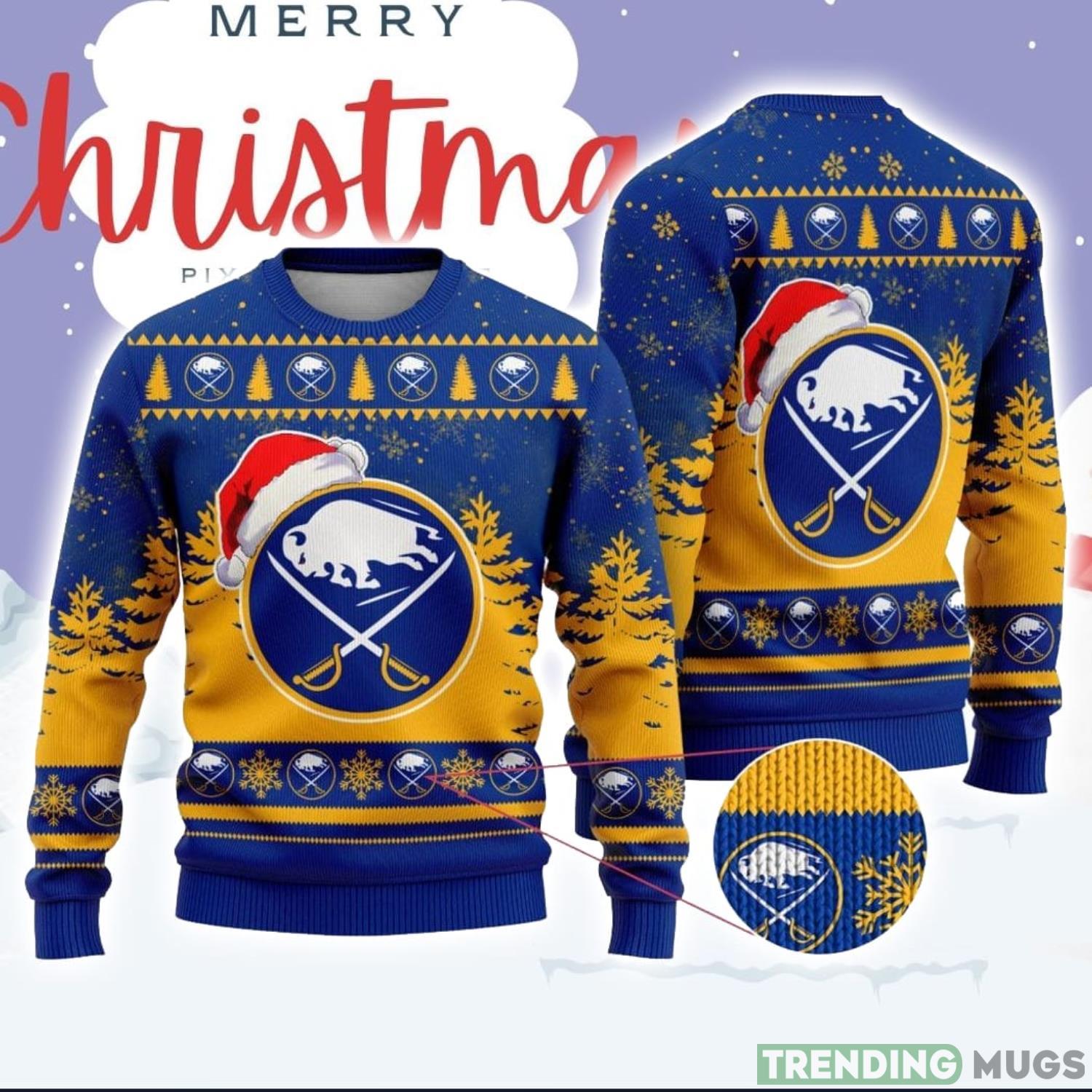 NHL Buffalo Sabres Logo Wearing Santa Hat Ugly Christmas Sweater For Men And Women Gift Product Photo 1 NHL Buffalo Sabres Logo Wearing Santa Hat Ugly Christmas Sweater For Men And Women Gift Product Photo 1