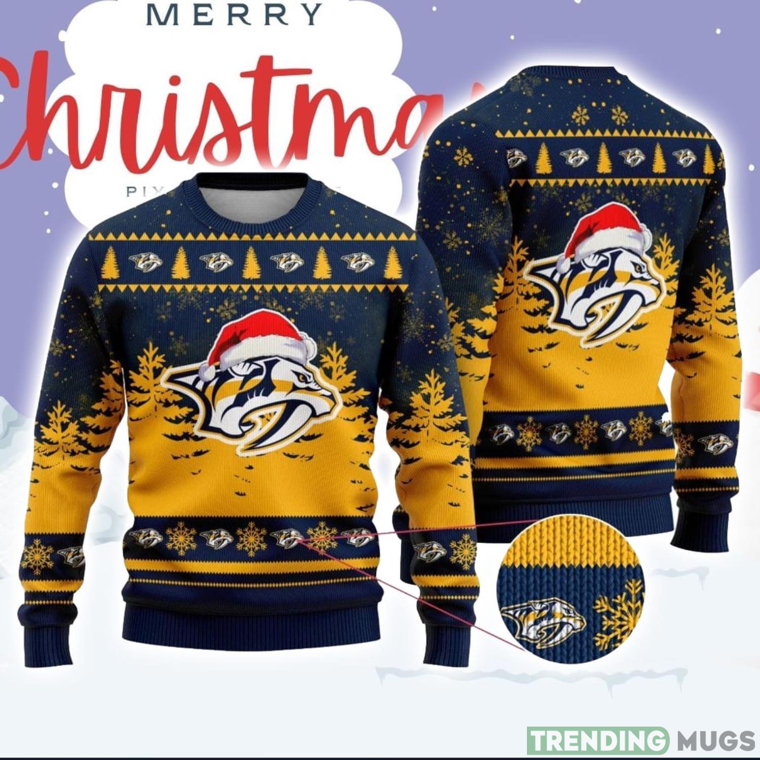 NHL Nashville Predators Logo Wearing Santa Hat Ugly Christmas Sweater For Men And Women Gift Product Photo 1 NHL Nashville Predators Logo Wearing Santa Hat Ugly Christmas Sweater For Men And Women Gift Product Photo 1