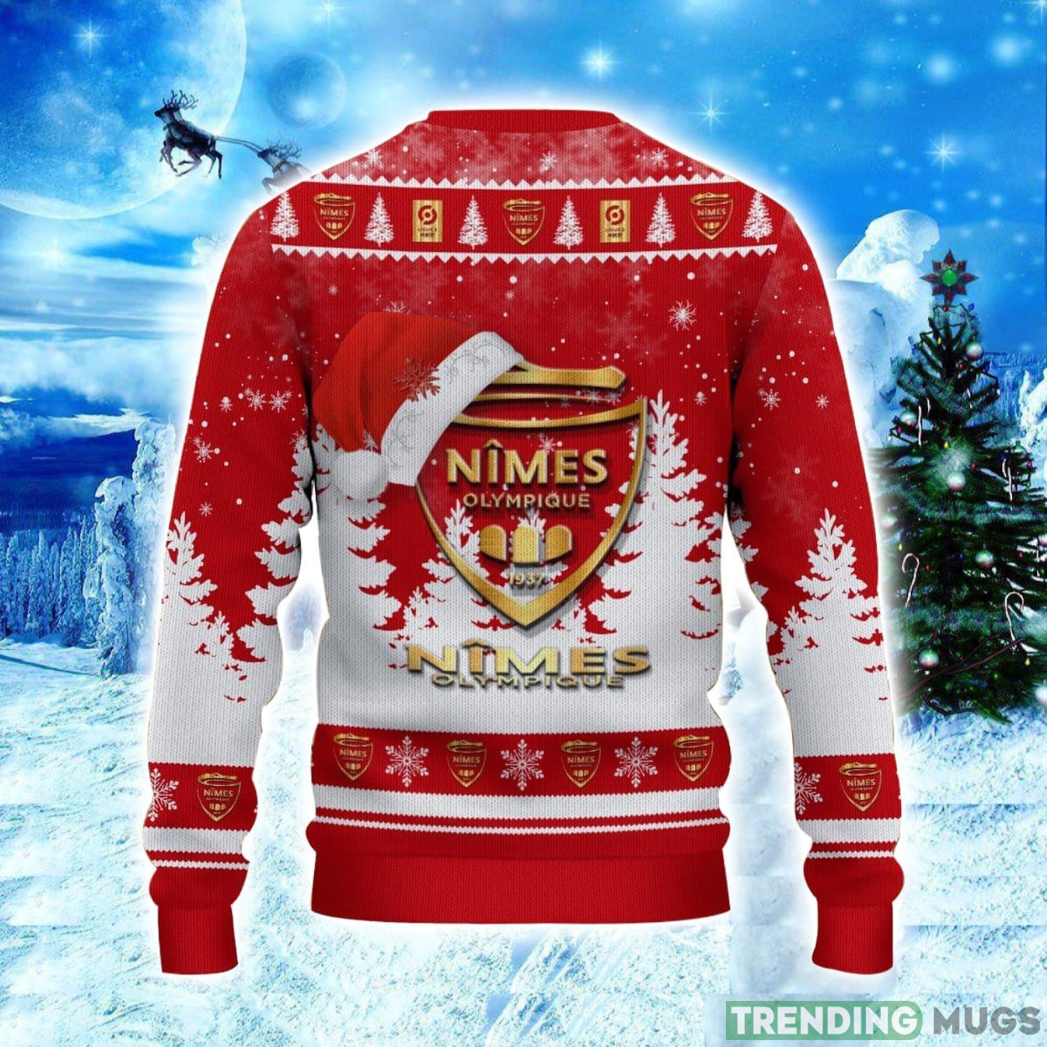 Nimes Olympique Logo Wearing Santa Hat Ugly Christmas Sweater Unisex 3D Christmas sweater 3D Sweater Nimes Olympique Logo Wearing Santa Hat Ugly Christmas Sweater Unisex 3D Christmas sweater 3D Sweater