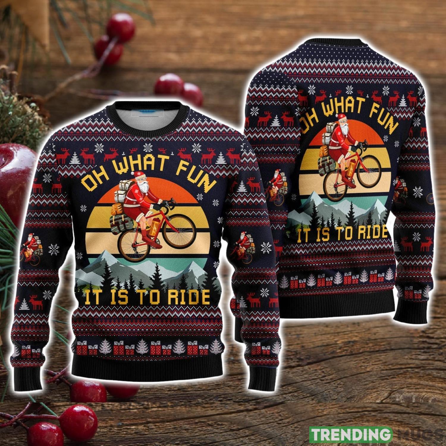 Oh What Fun, It Is To Ride Blue Red Mountain Bike Santa Ugly Christmas Sweater Christmas Holiday Gift For Men And Women Product Photo 1 Oh What Fun, It Is To Ride Blue Red Mountain Bike Santa Ugly Christmas Sweater Christmas Holiday Gift For Men And Women Product Photo 1