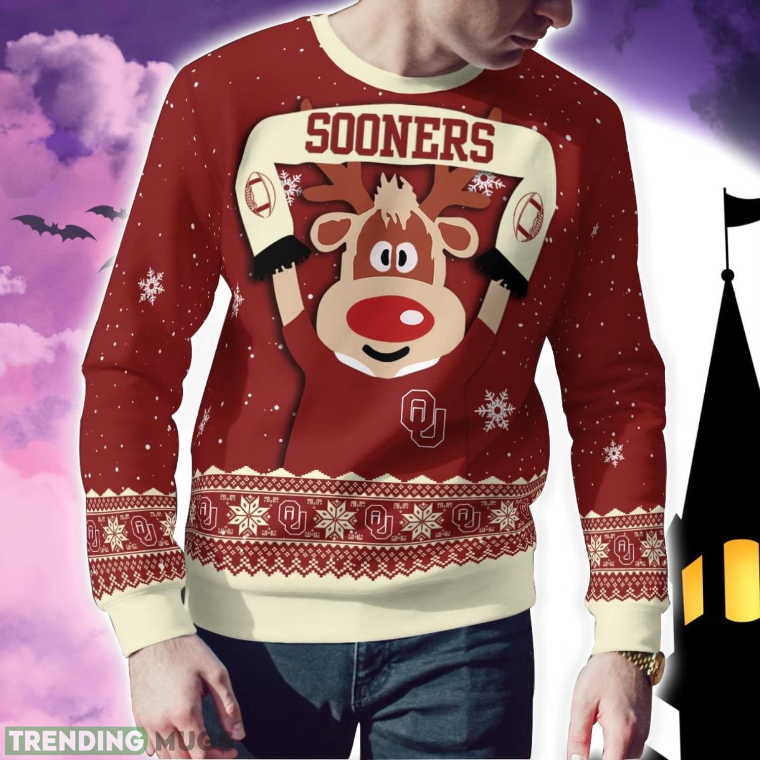 Oklahoma Sooners Cute Reindeer Ugly Christmas Sweater Christmas Party Gift 3D Sweater Oklahoma Sooners Cute Reindeer Ugly Christmas Sweater Christmas Party Gift 3D Sweater