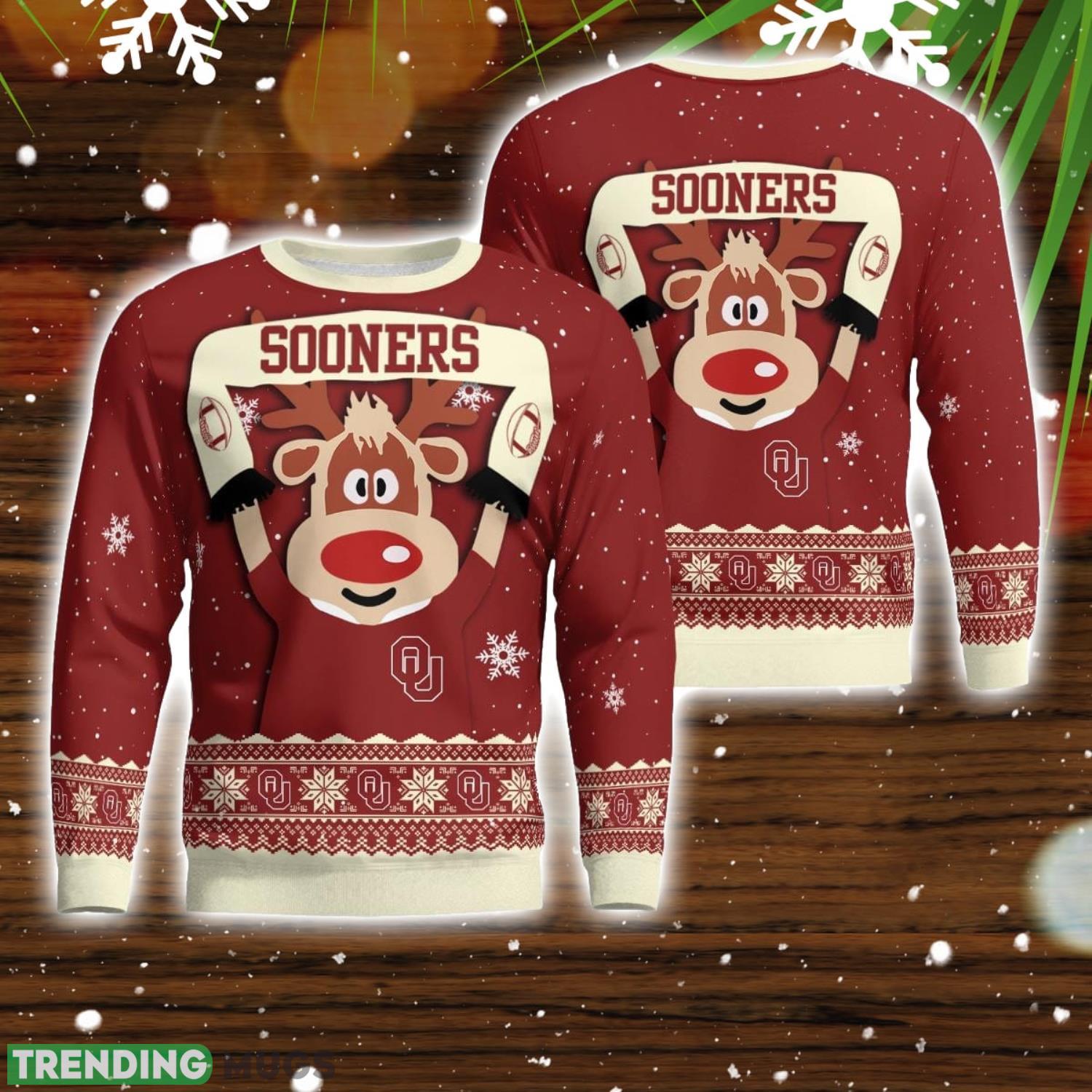 Oklahoma Sooners Cute Reindeer Ugly Christmas Sweater Christmas Party Gift Product Photo 1 Oklahoma Sooners Cute Reindeer Ugly Christmas Sweater Christmas Party Gift Product Photo 1