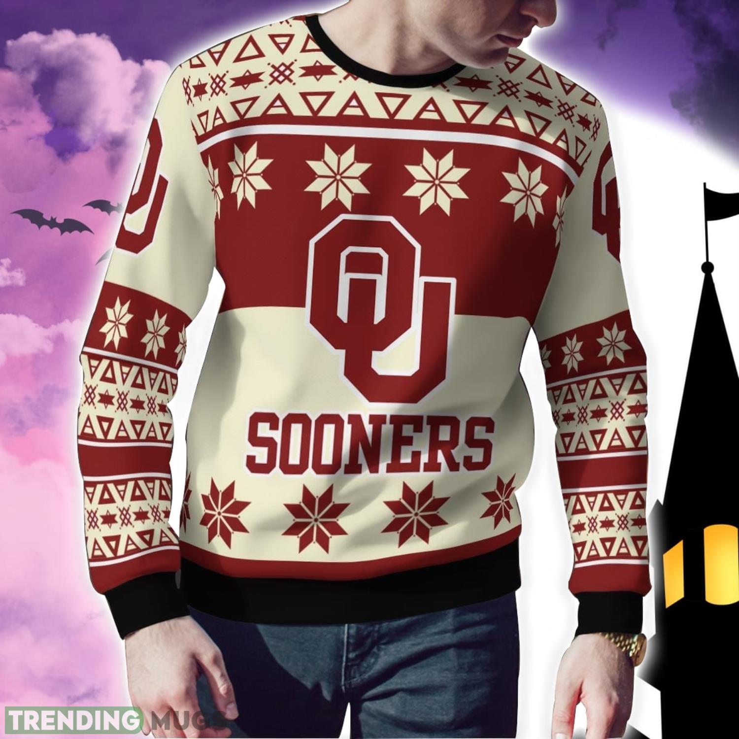 Oklahoma Sooners Logo Big Snowflake Pattern Ugly Christmas Sweater 3D Sweater Oklahoma Sooners Logo Big Snowflake Pattern Ugly Christmas Sweater 3D Sweater